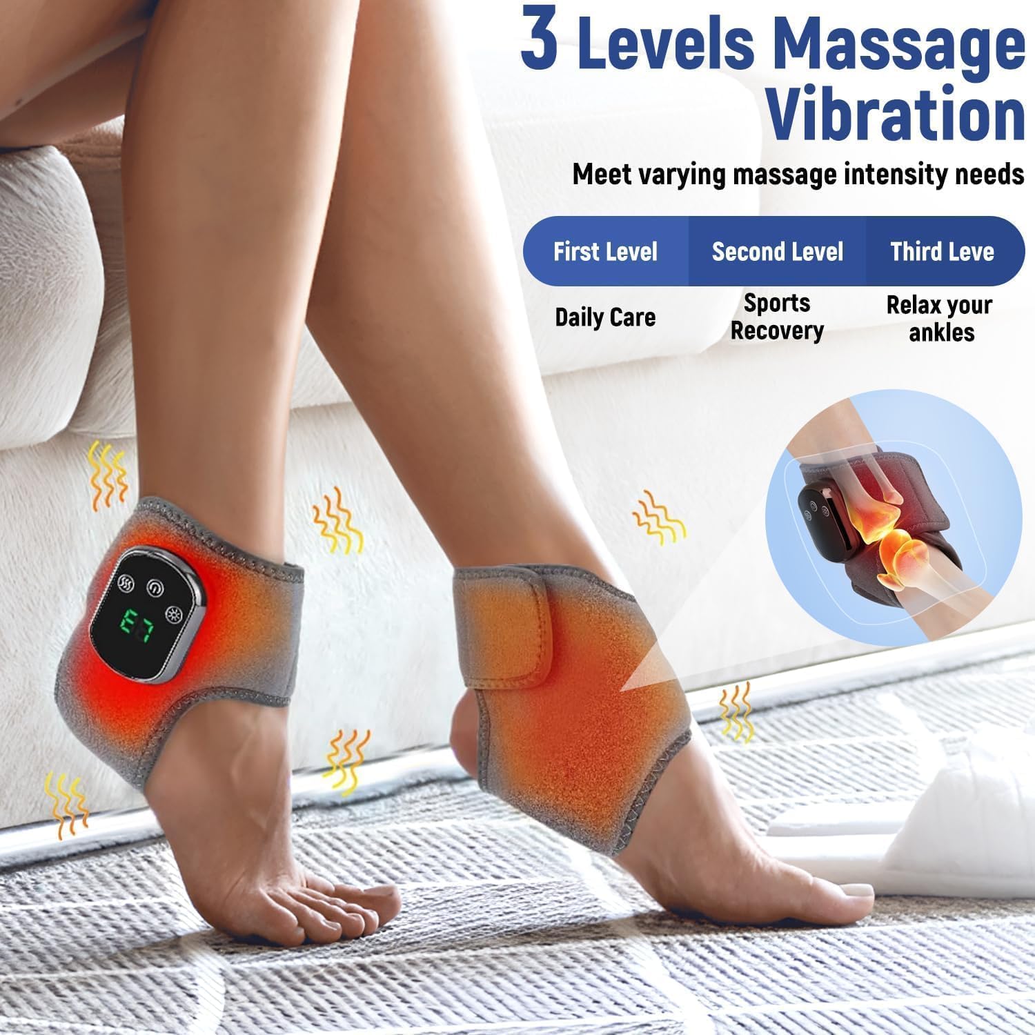 2 Stück Fußmassagegerät, Fußmassagegerät, 3-in-1-Massagegerät, Fußmassagegerät, elektrisches Fußmassagegerät mit 5 Wärmeeinstellungen, kabelloses Knöchelmassagegerät, Fußwärmer mit Massagegerät Knöchel – Bild 4