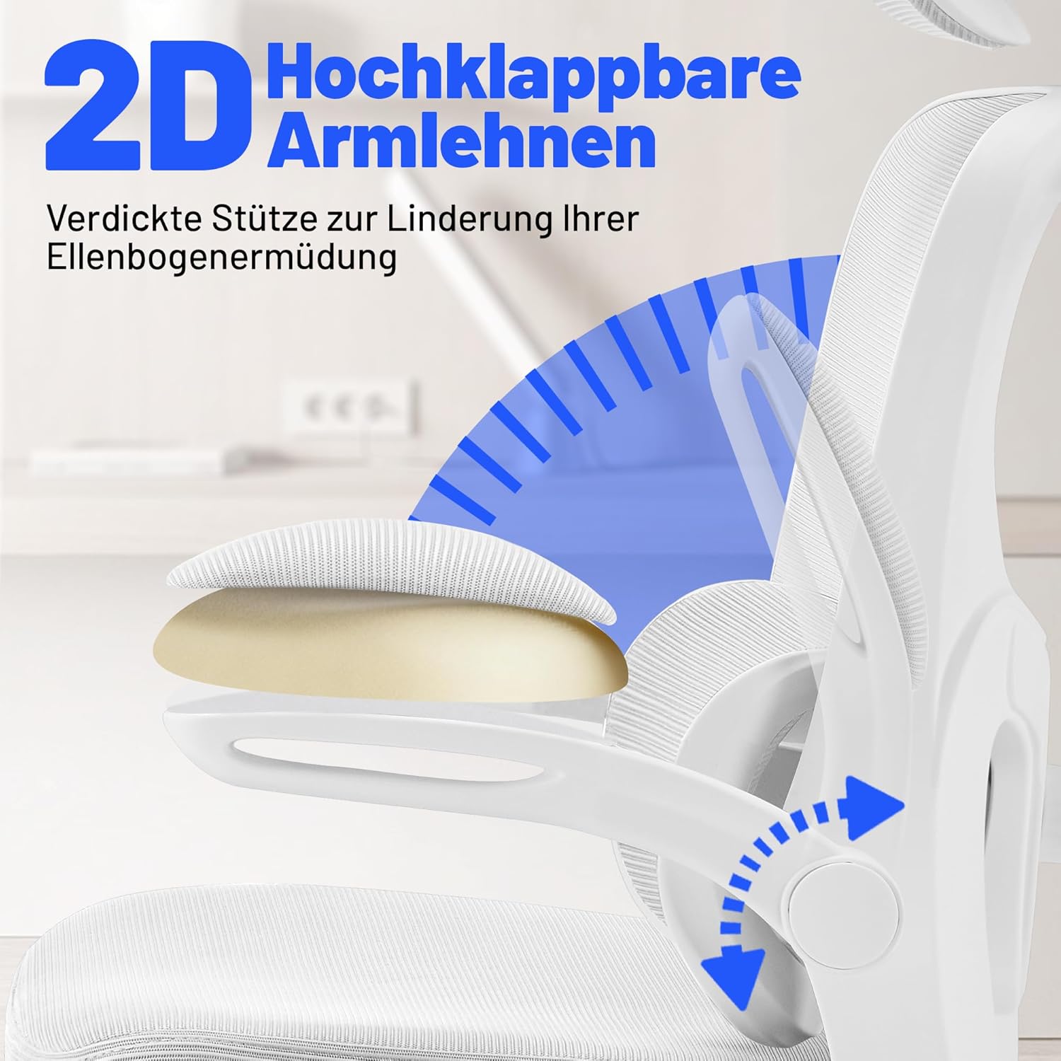 Ergonomischer Bürostuhl mit Kopfstütze, verstellbarer Lordosenstütze & Netzbezug, höhenverstellbarer Drehstuhl bis 150 kg, Computerstuhl ideal für Büro und Home Office, Weiß – Bild 8