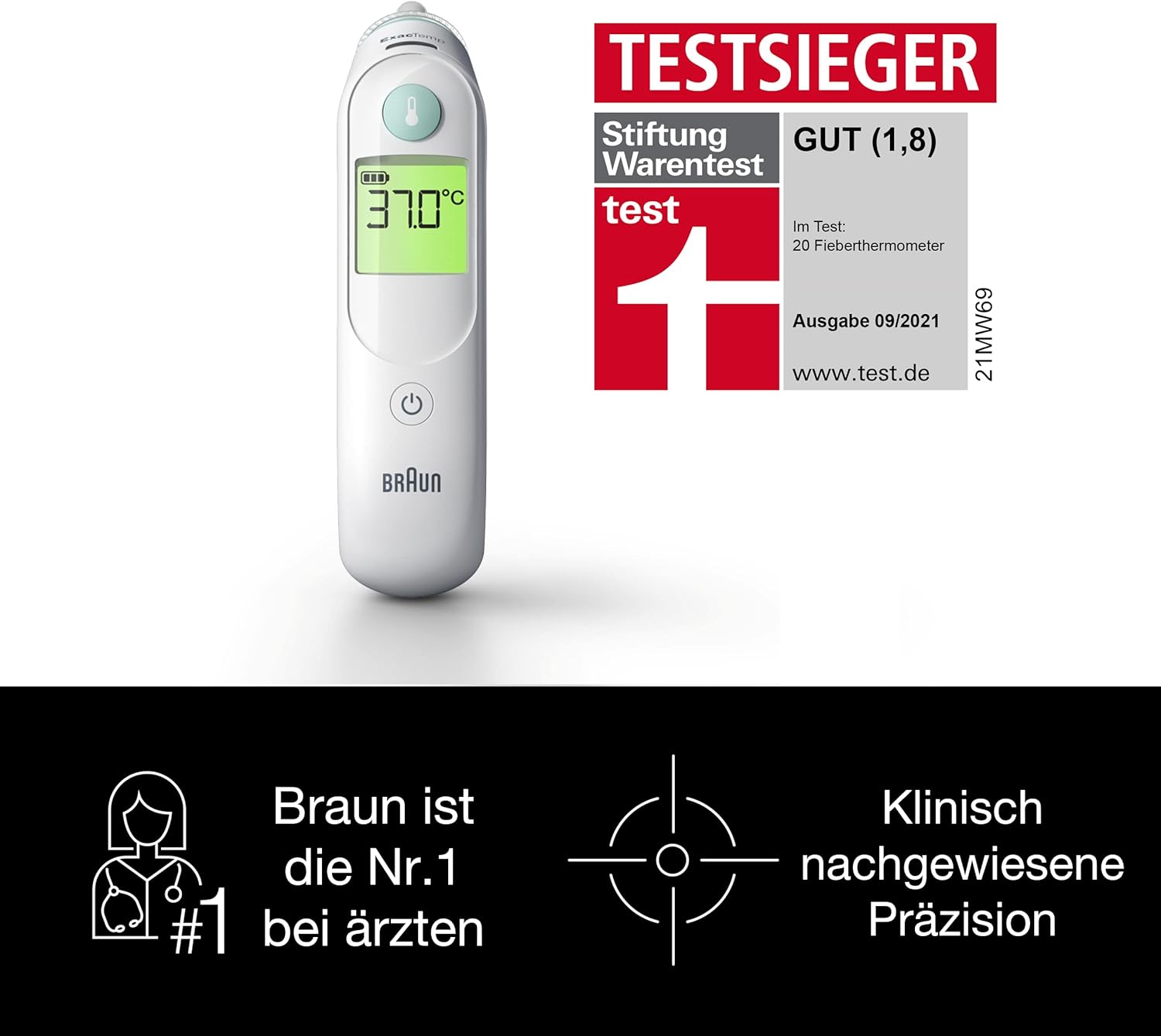 Braun ThermoScan 6 Ohrthermometer, farbcodiertes Digitaldisplay, ExacTemp-Stabilitätsanzeige, baby- und kleinkindfreundlich, die Marke Nr. 1 unter Ärzten, IRT6515 – Bild 2