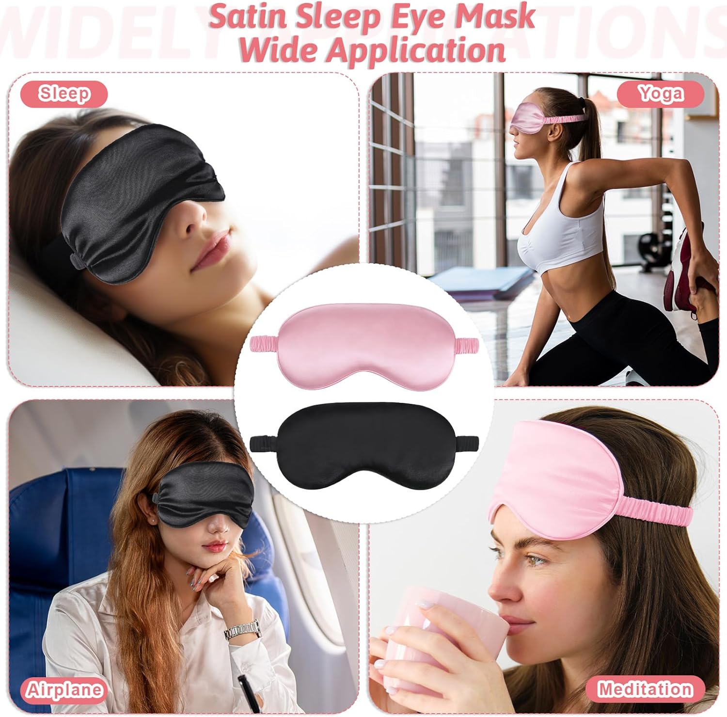 2er-Pack Seidenschlafmaske, Damen-Augenmaske zum Schlafen, weiche Seidenschlafmaske, Augenmaske mit verstellbarem Riemen, lichtblockierende Schlafmaske, Satin-Augenbinde, Nachtschlafmaske für Männer und Frauen – Bild 6