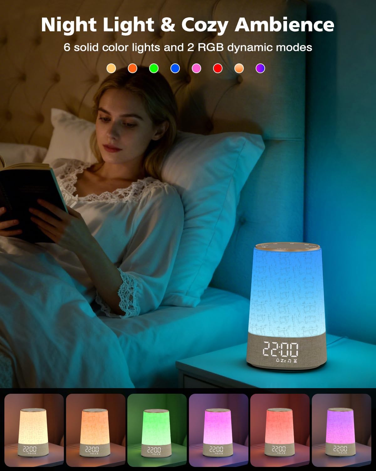 Tageslichtwecker Sonnenaufgang mit 7 sanften Alarmtönen, 30 natürlichen Klängen, 3 Alarmmodi, dimmbarem Display, 10 Helligkeitsstufen, Nachttischlampe, Schlafzimmer, Geschenke für Frauen, Männer, Teenager, Mädchen – Bild 6