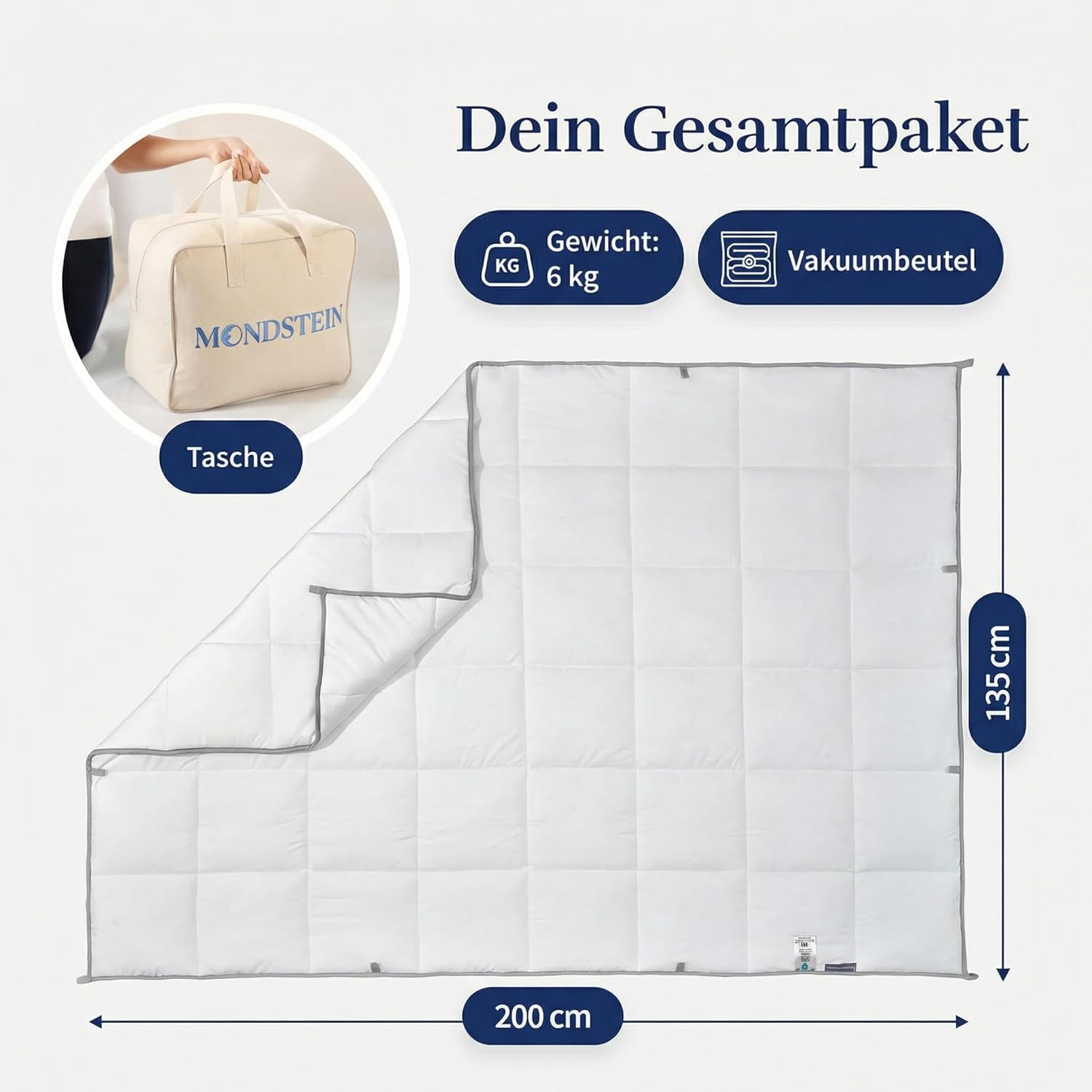 MONDSTEIN Gewichtsdecke 135 x 200 cm, 6 kg schwere Therapiedecke für Erwachsene, 2-in-1 Schlafdecke aus Baumwolle, Gewichtsdecke, waschbar, Testsieger Öko-Tex – Bild 8