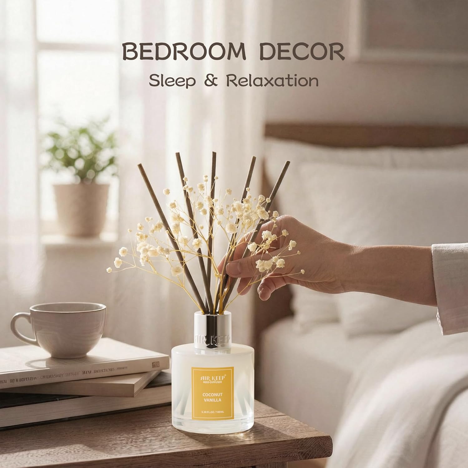 Airkeep Raumduft Coconut Vanilla – Schilfrohr-Diffusor mit 8 Duftstäbchen, langanhaltender Lufterfrischer für Badezimmer, Schlafzimmer & Wohnzimmer, stilvolle Heimdekoration, 100 ml – Bild 5