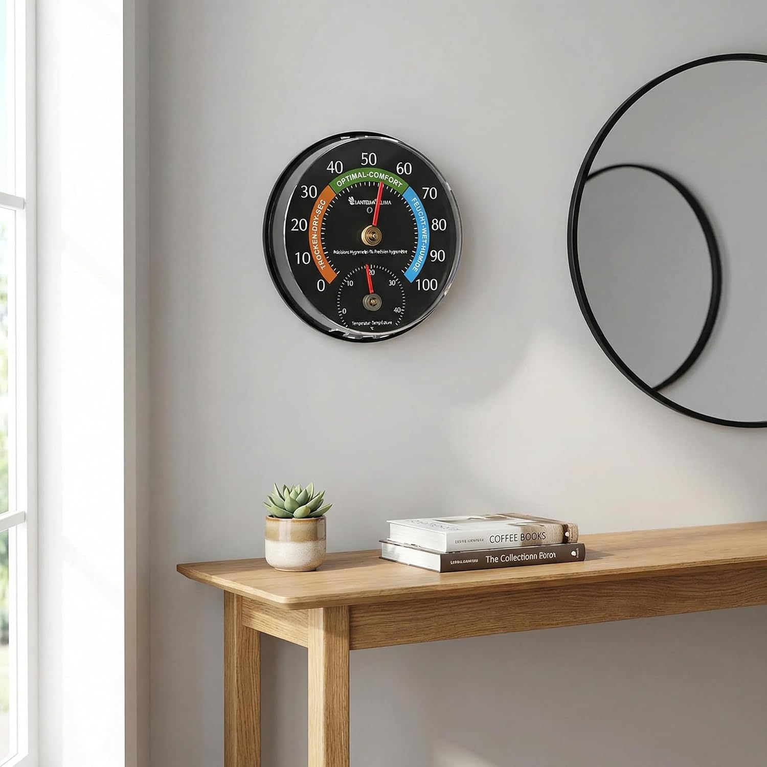 Lantelme Kombi-Thermometer, Hygrometer, Temperatur -5 bis + 45 °C und Luftfeuchtigkeit 0 % – 100 % relativ, analog, präzise Anzeigen für Schimmelschutz, Raumklima und Heizkosten im Innenbereich – Bild 4