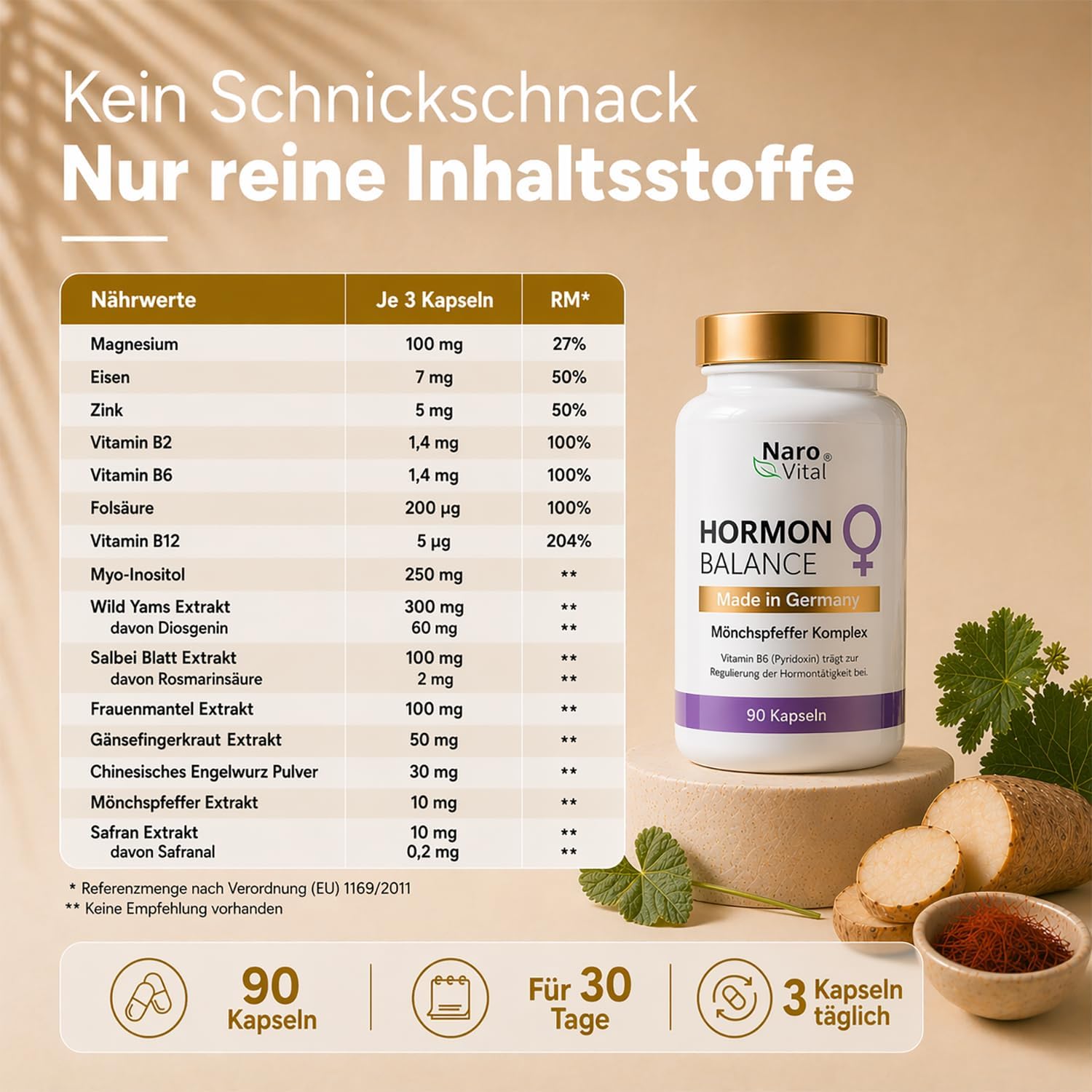 Hormone Balance Frauenkomplex mit Mönchspfeffer hochdosiert, Myo-Inositol & Yamswurzel für Zyklus, PMS, PCO, Wechseljahre Wechseljahre, 90 vegane Kapseln mit Agnus Castus – Bild 6
