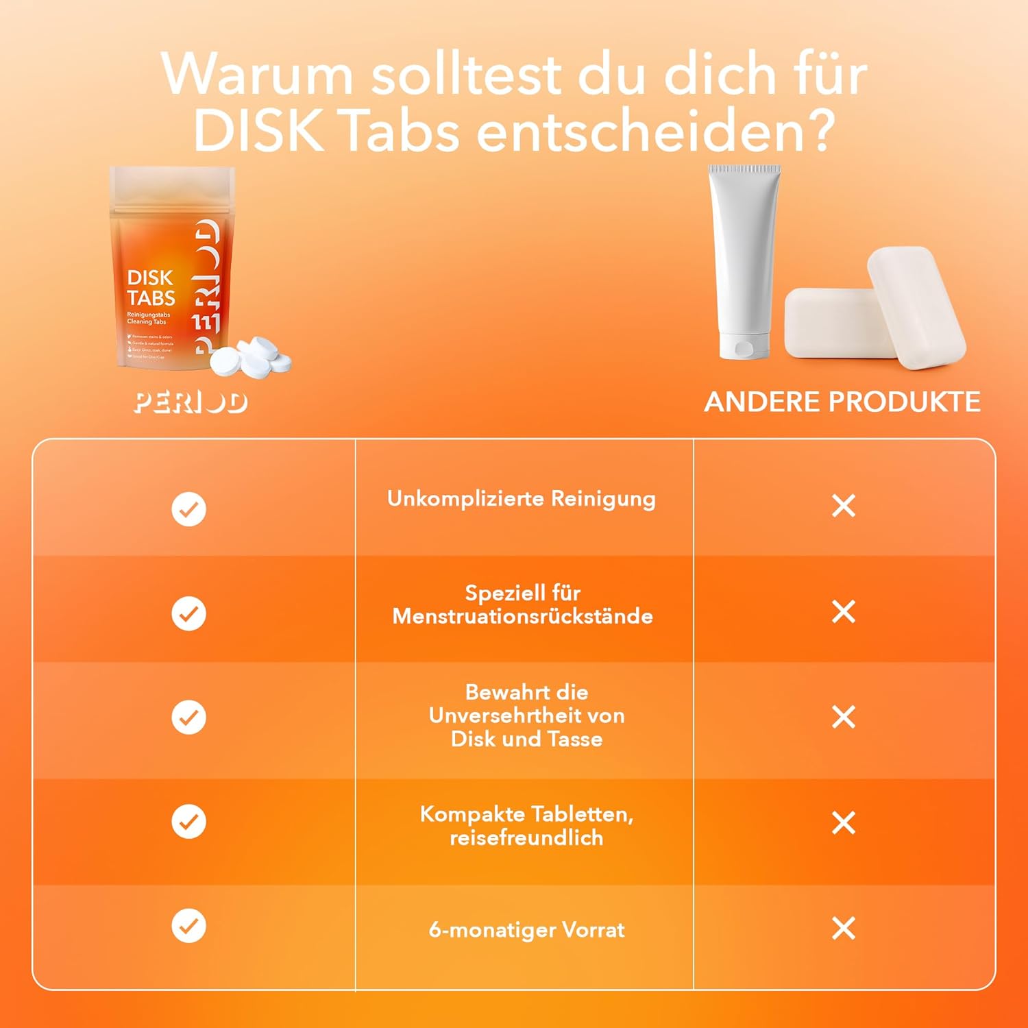 PERIOD Disk Tabs – Natürliche Reinigung für Menstruationstassen und Menstruationsscheiben – Entfernt hartnäckige Flecken und Gerüche, ohne die Bandscheiben und Tassen zu beschädigen – 6-Monats-Vorrat – Bild 7