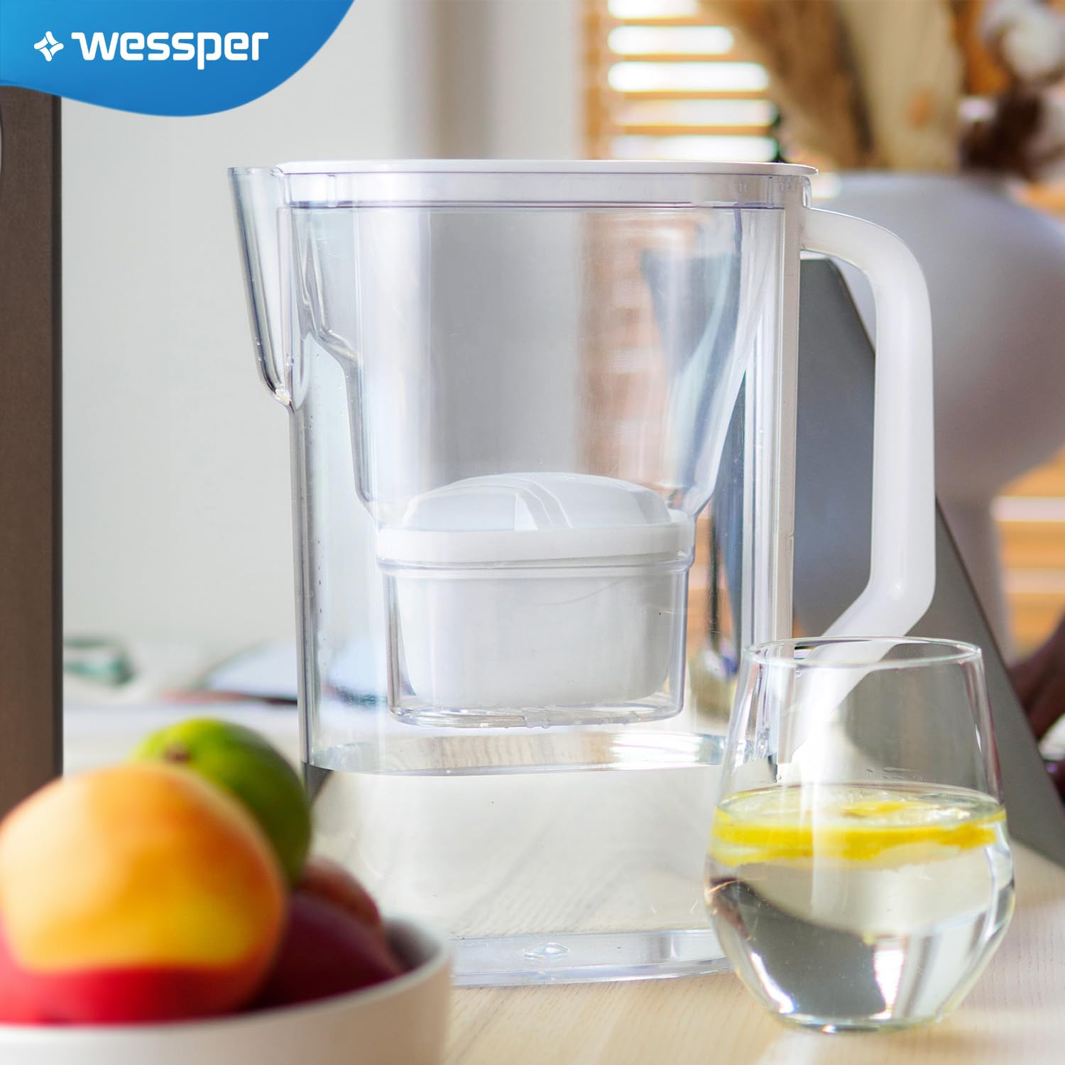Wessper Wasserfilterkanne 2,7 l – kompatibel mit Brita Maxtra Filterkartusche – inklusive 1 Filterkartusche – reduziert Kalkablagerungen – ideal für Kühlschranktür – weiß – Bild 5