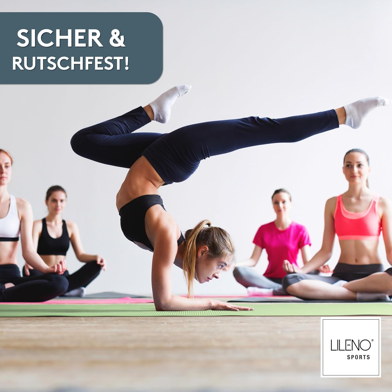 LILENO SPORTS Yogamatte (180x60cm) inkl. Tragegurt - Sport- und Yogamatte extra rutschfest in 4 mm Dicke - Gymnastikmatte und Fitnessmatte für Workout und Yoga - Sportmatte für Zuhause – Bild 7