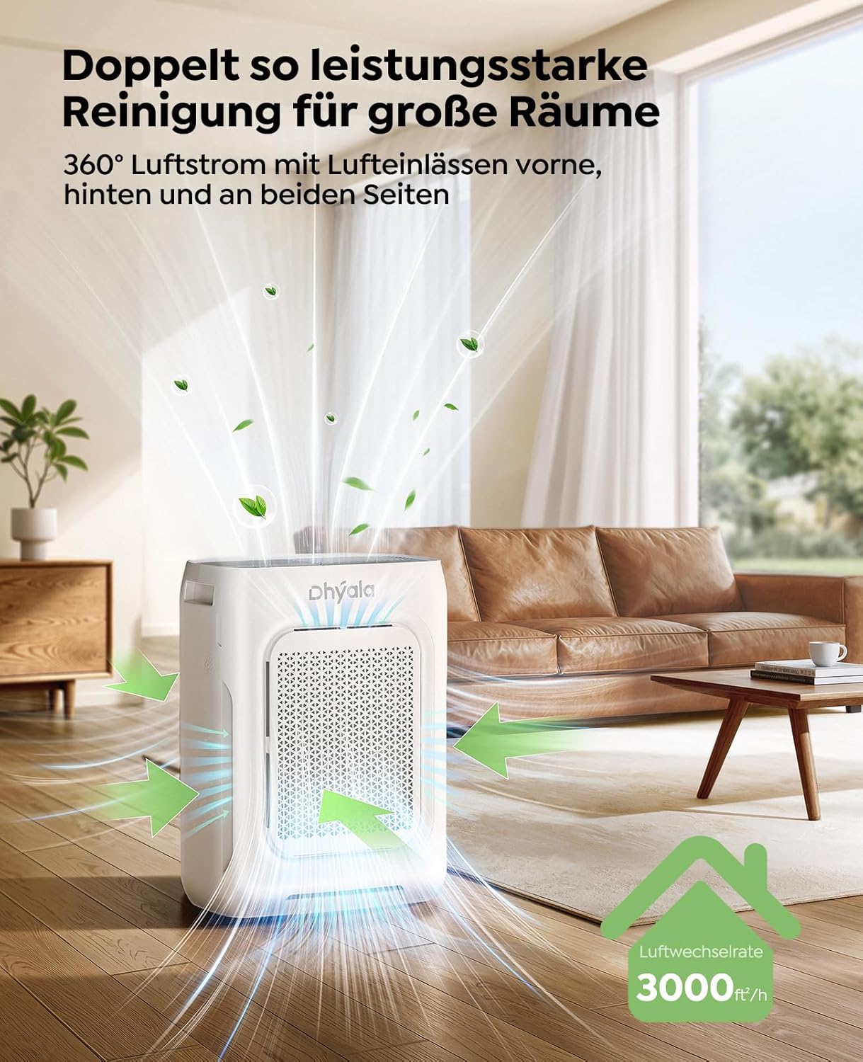 Luftreiniger für große Räume bis zu 3000 ft² (ca. 280 m²), waschbarer H13 HEPA-Doppelfilter, intelligenter WLAN-Luftqualitätsmonitor, ideal für Haustiere, Allergiker, Staub- und Pollenbekämpfer – Bild 2