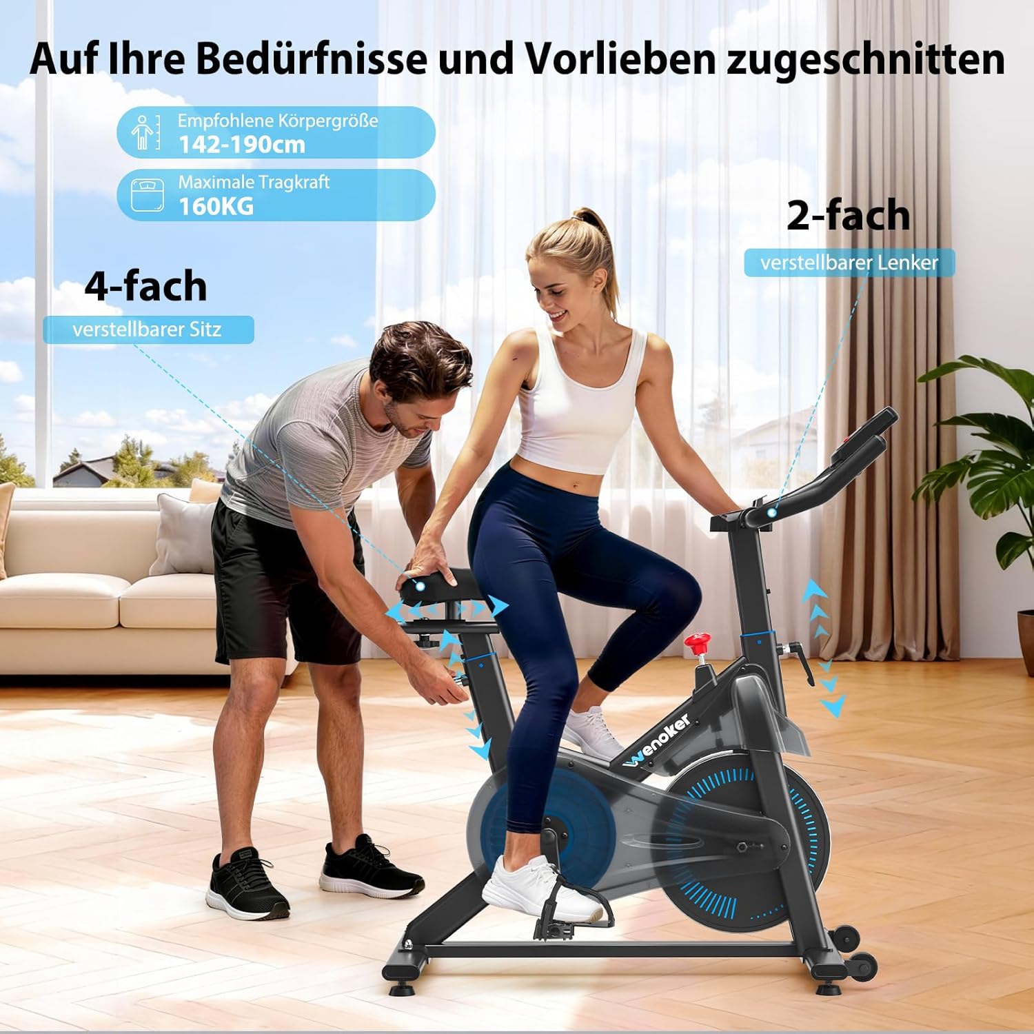 Wenoker Heimtrainer Fahrrad mit verstellbarem Magnetwiderstand, Ergometer Hometrainer Fahrrad mit APP, LCD-Monitor, Tablet-Halterung, Höhenverstellbar, Leises Fitnessbike Bis 160kg – Bild 6