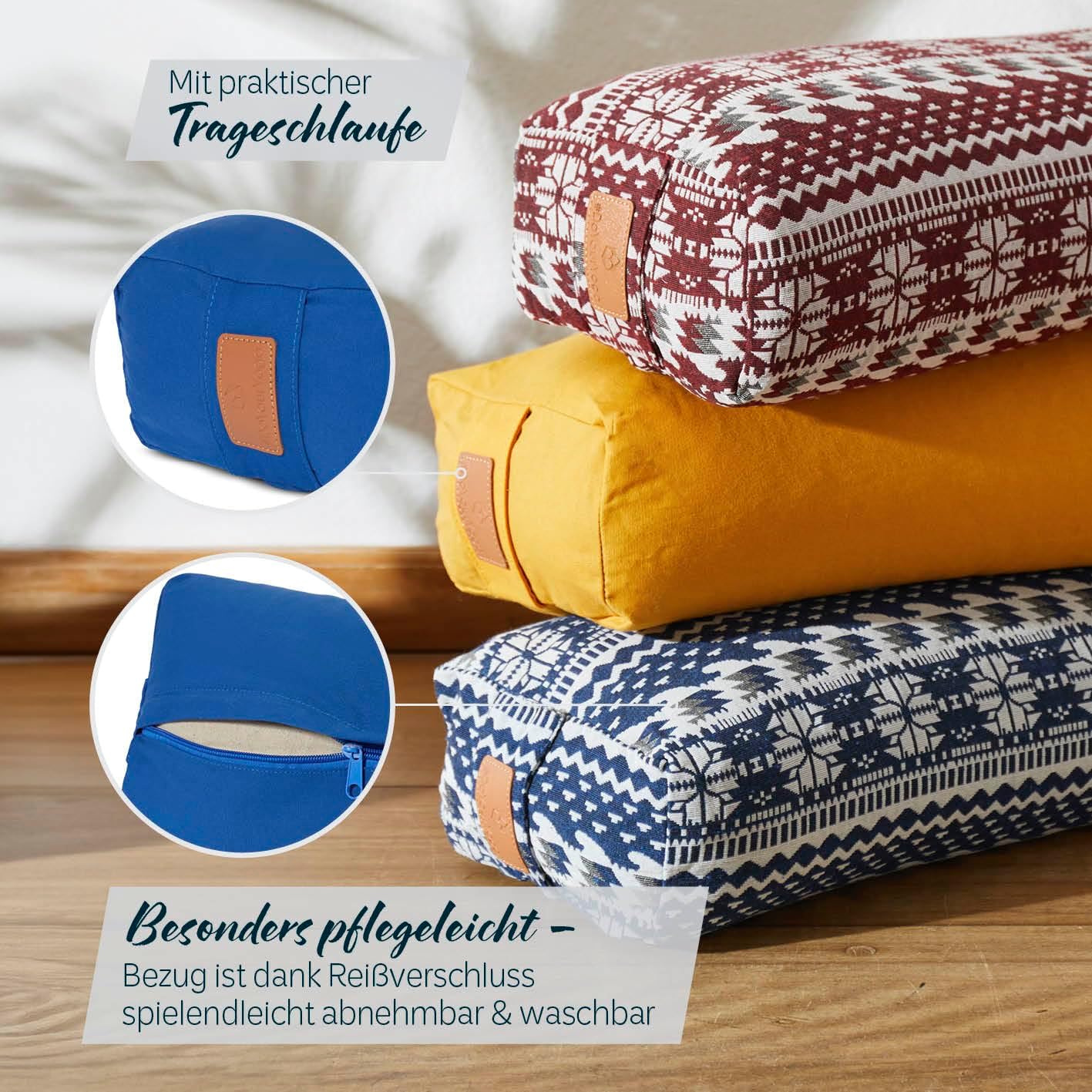 #DoYourYoga Paravati Yoga Bolster 67 cm x 13 cm gefüllt mit Bio-Dinkelspelzen (KBA) oder Bio-Buchweizenspelzen (KBA), Yogakissen mit waschbarem Bezug, Sitzkissen & Zafu-Kissen für Yin Yoga – Bild 5
