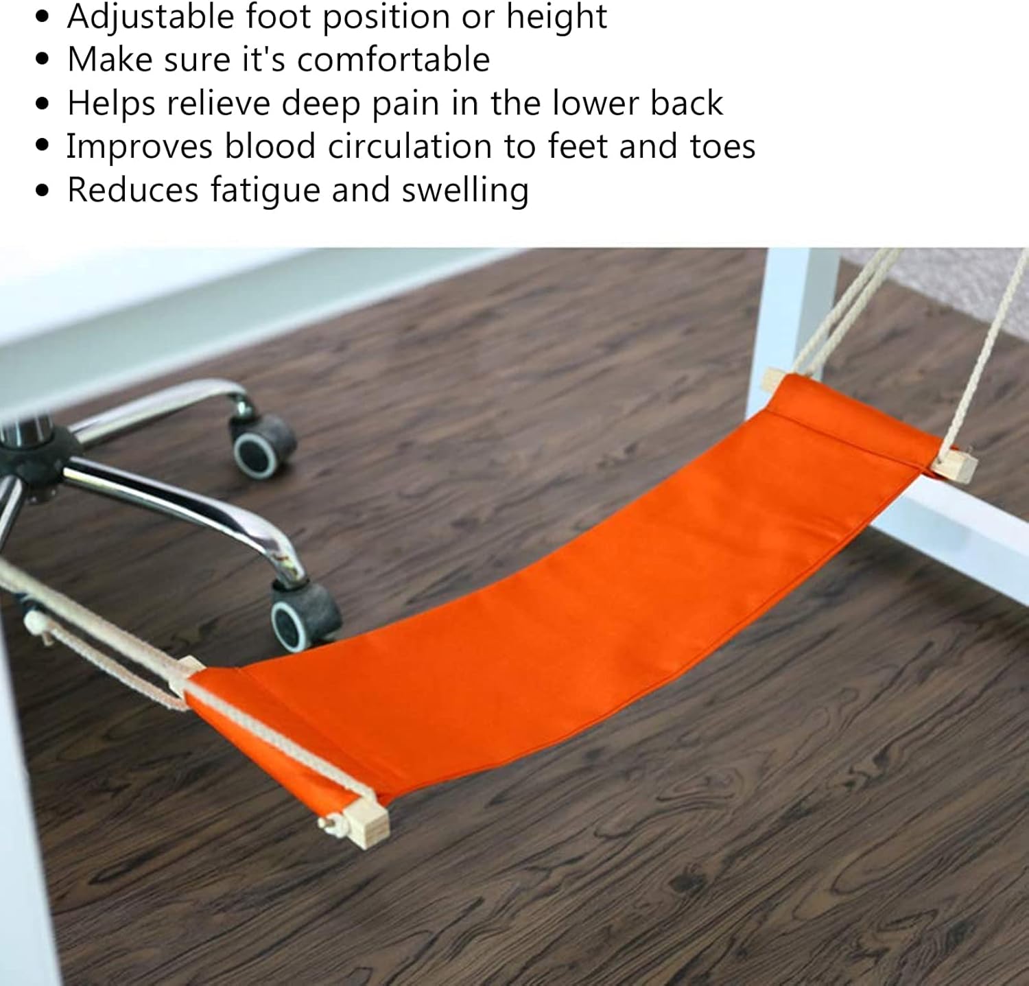 Fußhängematte unter dem Schreibtisch, verstellbare Büro-Fußstütze, Atemmassage-Fußmatte, tragbar und sofort einbaufertig, bequeme Fußstütze mit Schaukel für Heim- und Büroarbeit (Orange) – Bild 2