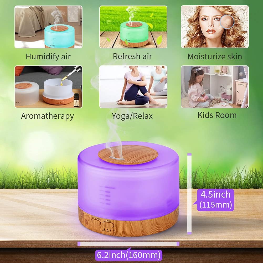 500 ml Aromadiffusor für ätherische Öle, Luftbefeuchter + Timer, Aromatherapie-Öldiffusor, 7 LED-Farben, Fernbedienung, Ultraschall-Diffusor für ätherische Öle, leiser Luftbefeuchter für Schlafzimmer, Yoga, Salon – Bild 6