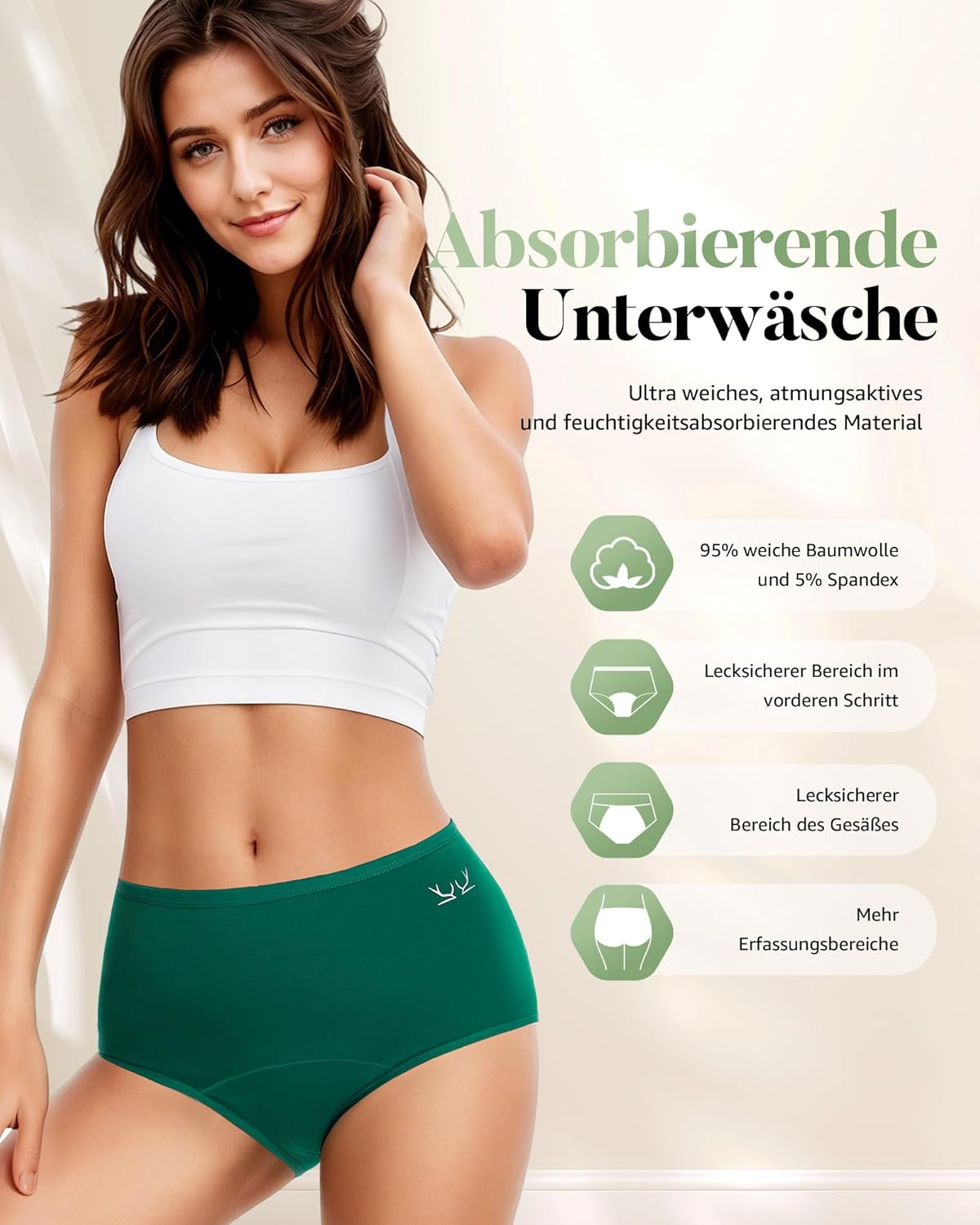 TANSTC Periodenunterwäsche Starke Blutungen Unterwäsche Damen Baumwolle Menstruationsunterwäsche Mädchen Hohe Taille Perioden Menstruationsunterwäsche Frauen Slips 3er Pack – Bild 3