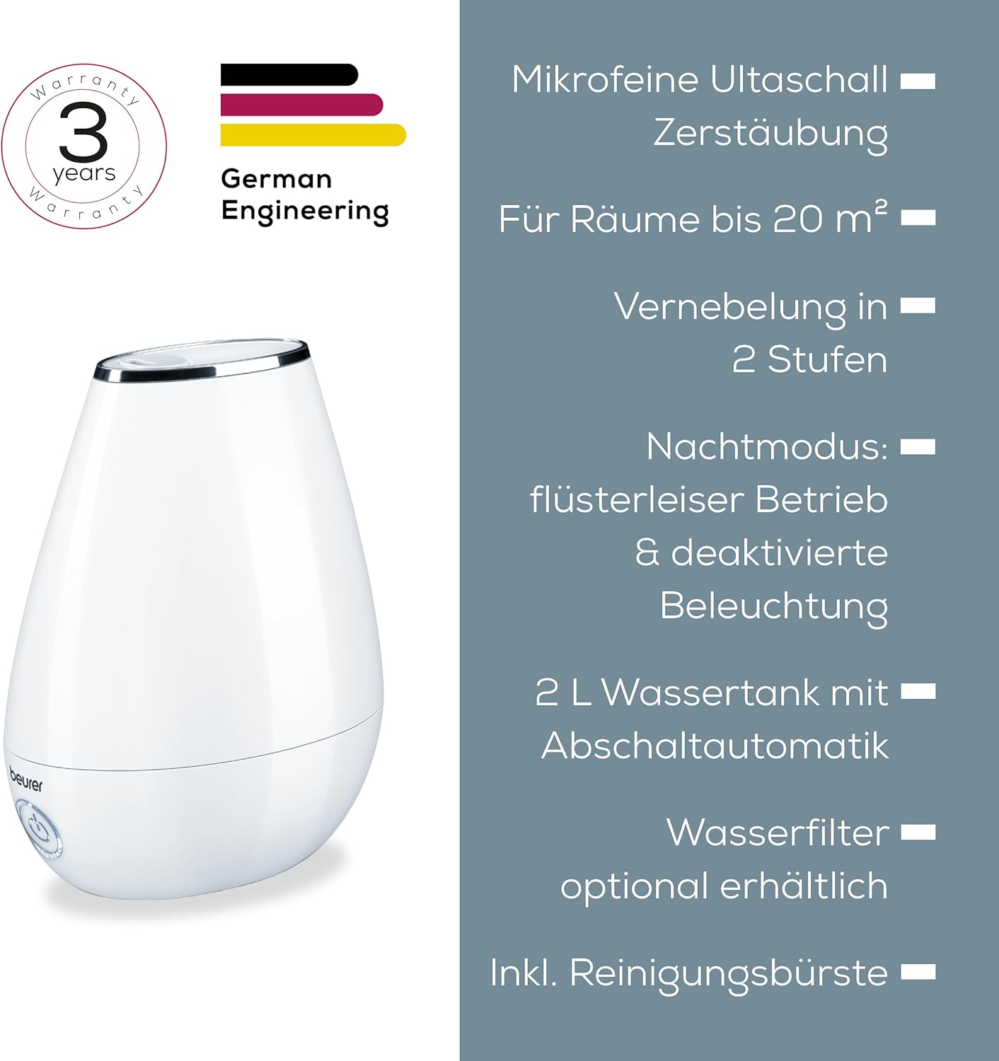 Beurer LB 37 Luftbefeuchter mit mikrofeinem Ultraschallnebel und Silent-Night-Modus mit Aromafunktion, braun, 681.13 – Bild 6