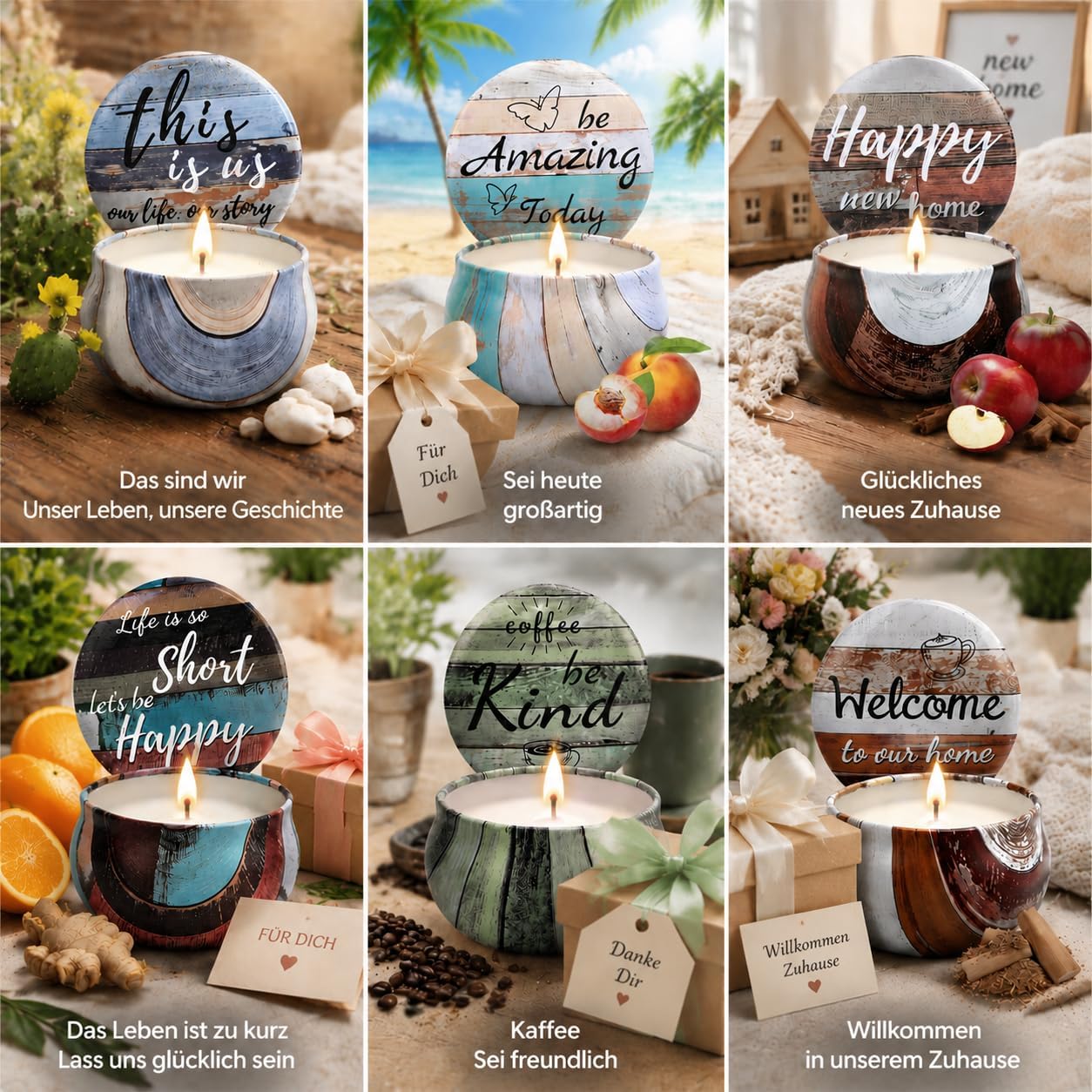 Geschenke für Frauen, Duftkerzen-Set mit dekorativer Holzbox, Set mit 6 Kerzen mit Sprüchen, natürliche Sojawachskerze zum Geburtstag, Geschenkset für Männer und Frauen – Bild 9