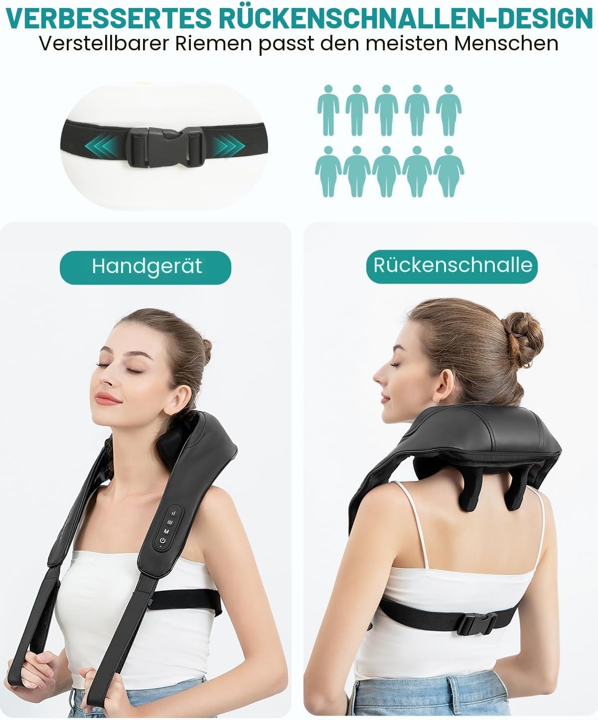 Nekteck Nackenmassagegeräte Kabellos, Schultermassagegerät mit Wärme, 6D Deep Tissue Shiatsu Elektrische Rückenmassagegeräte gegen Muskelschmerzen für Zuhause, Büro und Auto, Schwarz – Bild 3