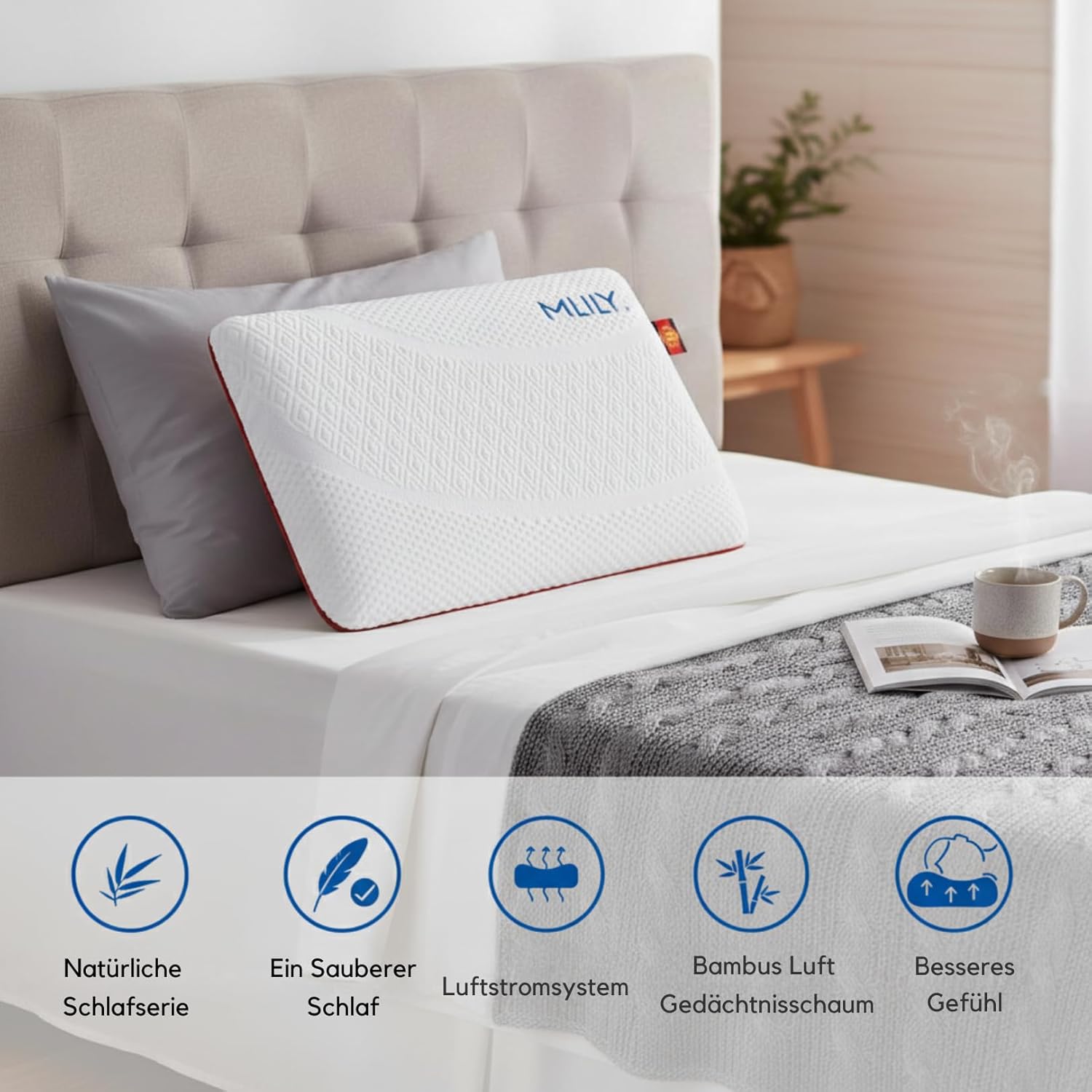 MLILY Pillow Air Memory Nackenkissen, Memory Foam Nackenstützkissen, 60 x 40 x 12 cm, orthopädisches Kissen mit waschbarem Bezug – Bild 2