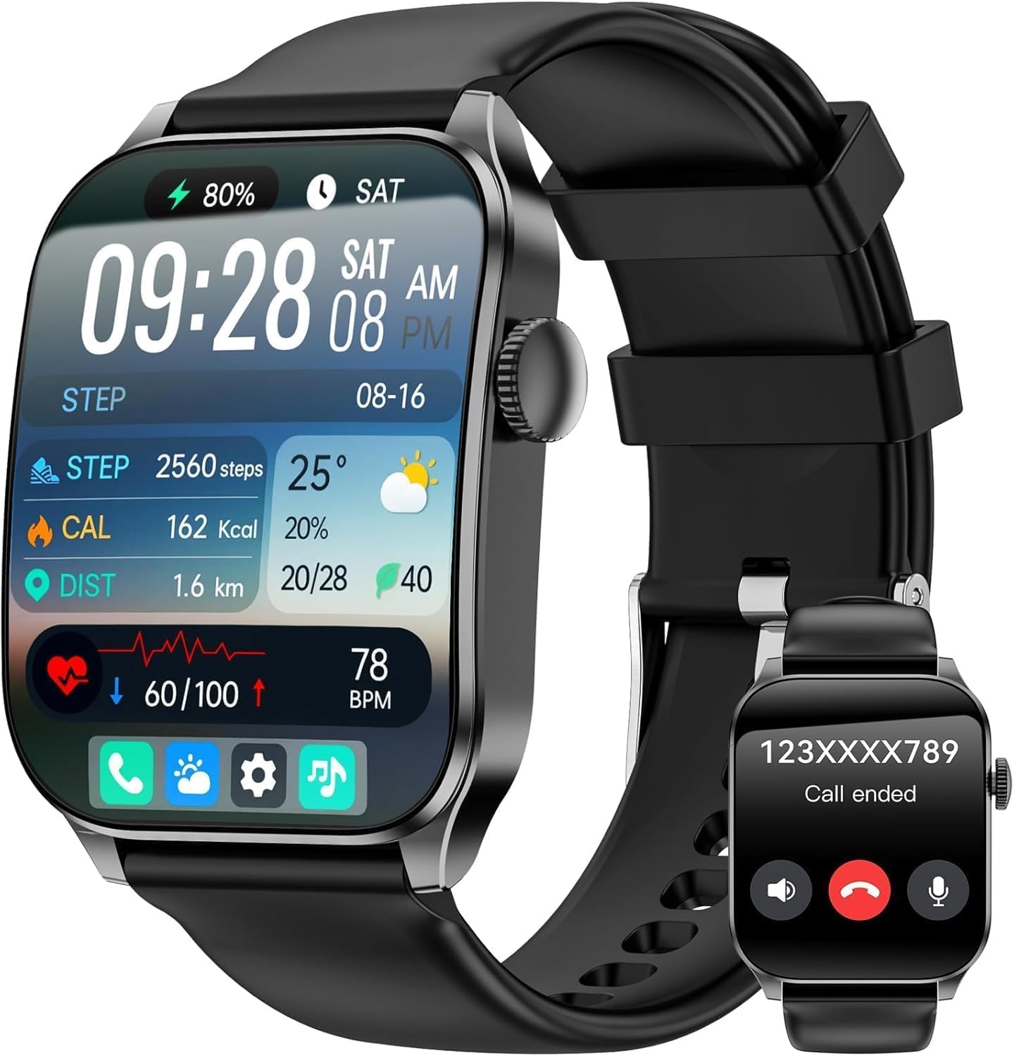 Smartwatch Herren Damen 1,91 Zoll HD Curve Display Smartwatch mit Bluetooth-Anrufen, 100+ Sportmodi, Fitnessuhr mit Herzfrequenz-/Schlafmonitor/Schrittzähler, IP67 wasserdichte Sportuhr für Android iOS