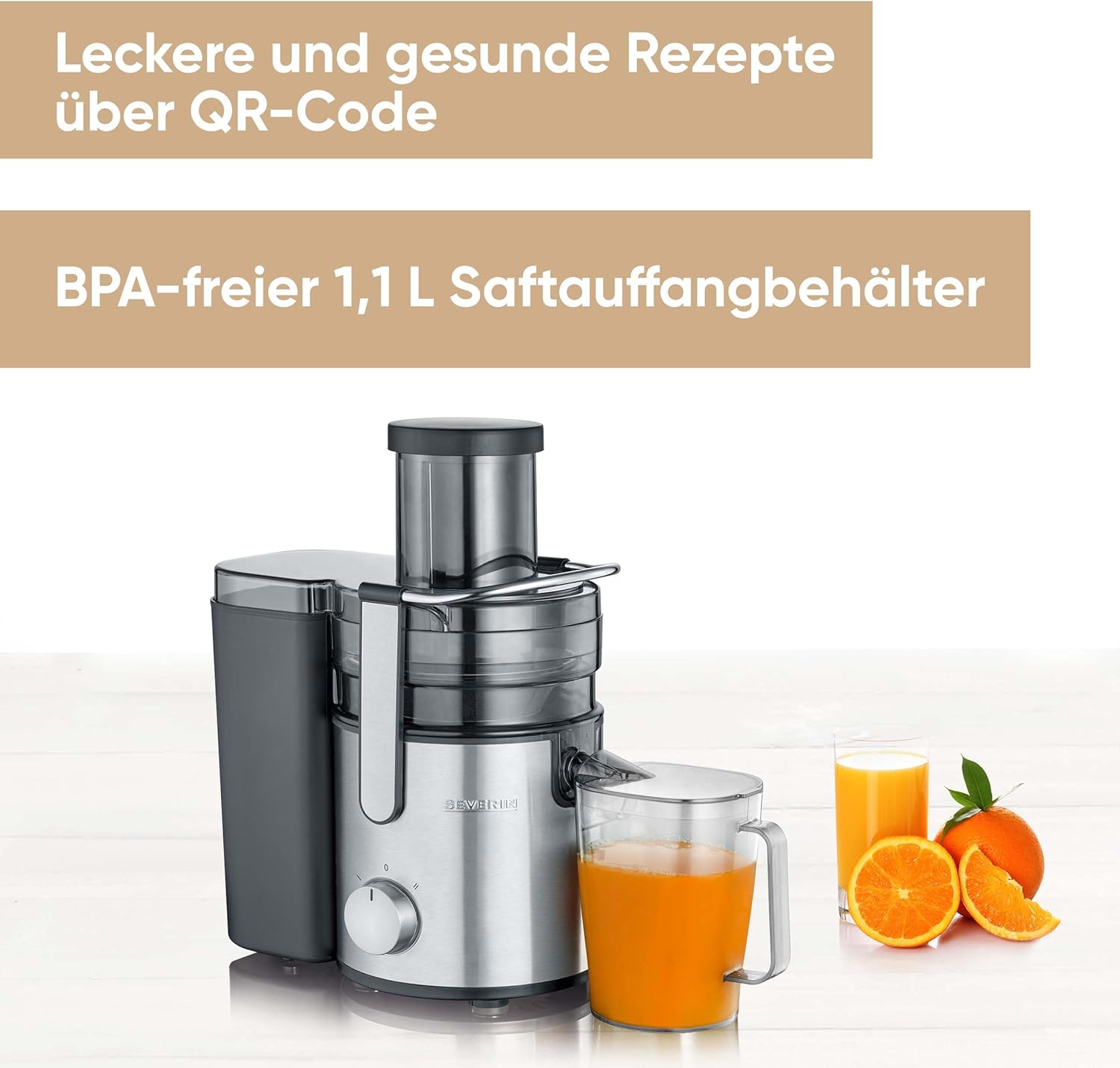 SEVERIN ES 3570 Entsafter (800 W, mit 1,1 L Saftbehälter) schwarz / Edelstahl – Bild 2