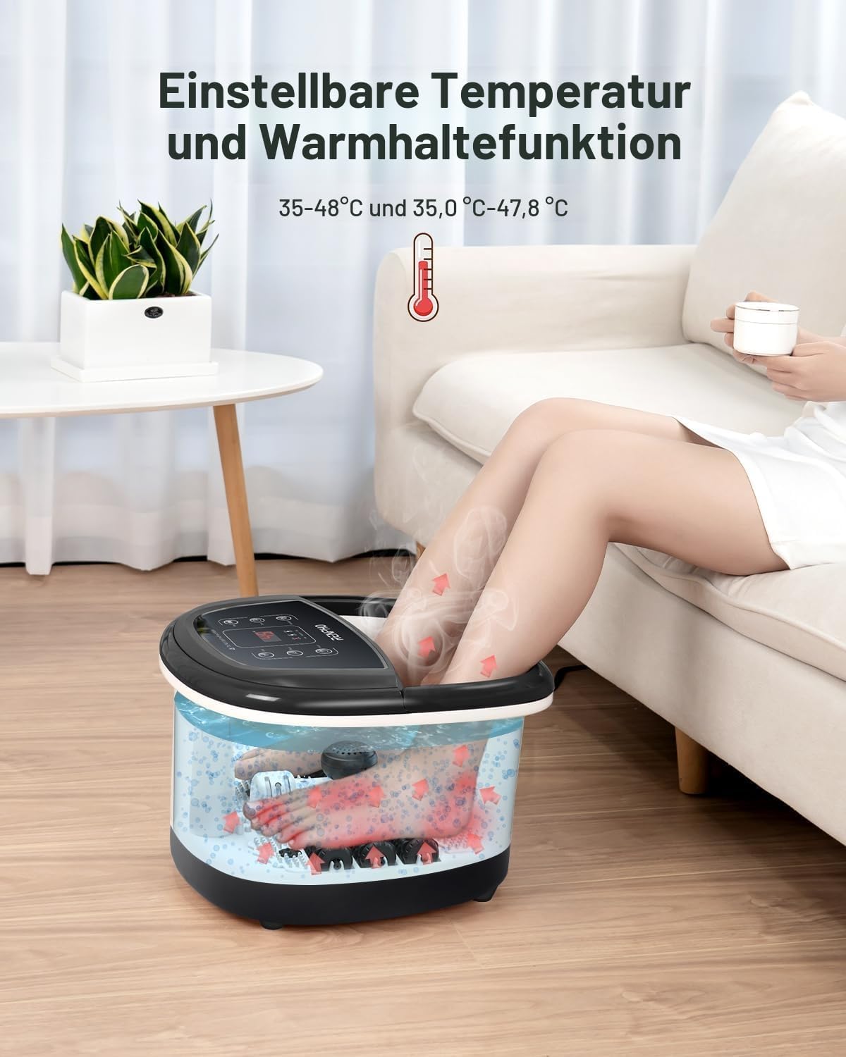 RENPHO Fußbad mit Massagefunktion, Geschenke für Männer, elektrisches Fußbad-Massagegerät mit Timer, Fußbad mit Massage mit Temperatureinstellung, Fußmassagegerät, Schwarz + Weiß – Bild 3
