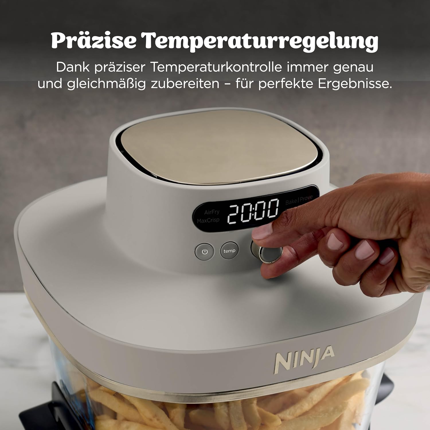 Ninja CRISPi PRO XL Glas-Luftfritteuse (Luftfritteuse), 5 voreingestellte Zubereitungsfunktionen, inklusive CleanCrisp-Glasbehälter (5,7 l und 2,3 l) und Aufbewahrungsdeckel, Steingold AS090EUSD – Bild 6