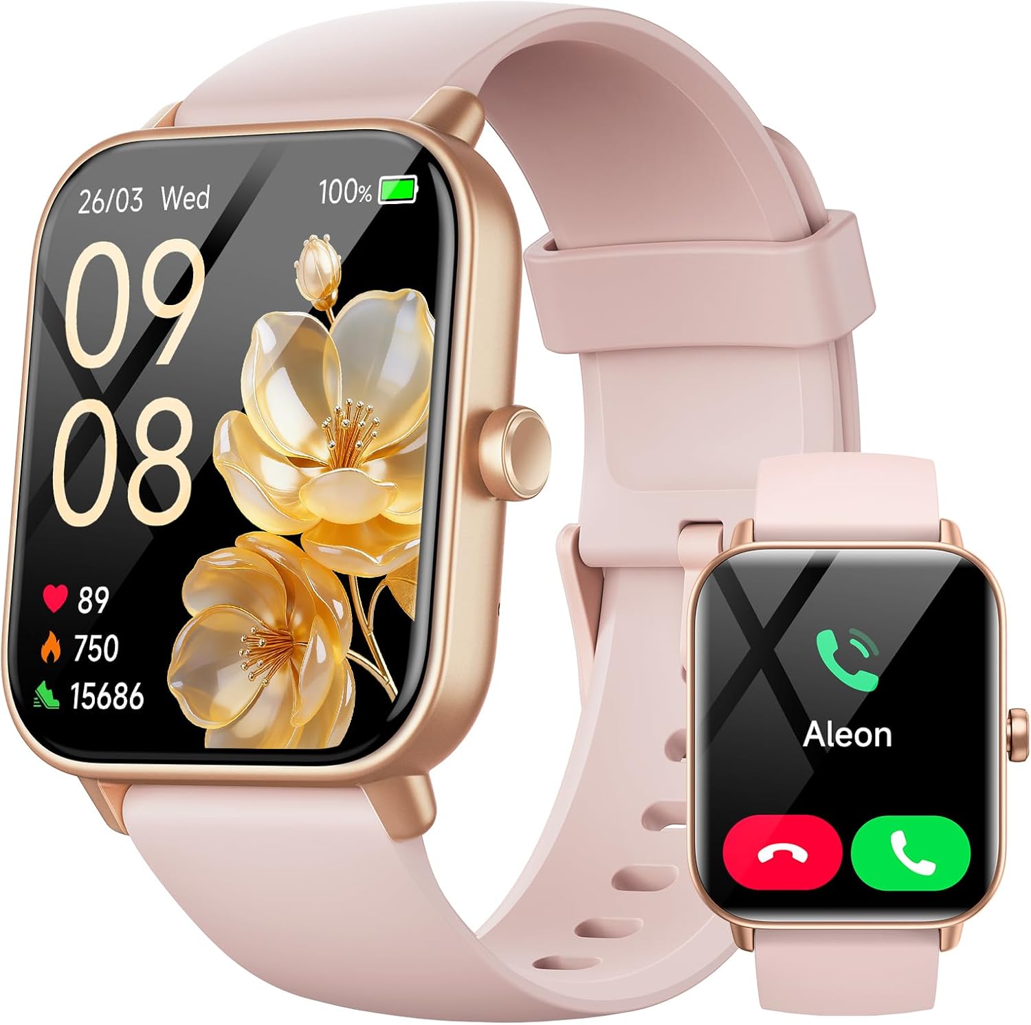 Damen-Smartwatch mit Telefonfunktion, 1,8-Zoll-Smartwatch, Fitnessuhr mit WhatsApp und Alexa, Herzfrequenz-Schlafmonitor, 120+ Sportmodi, Fitness-Tracker, IP68 wasserdichte Uhren Damen für