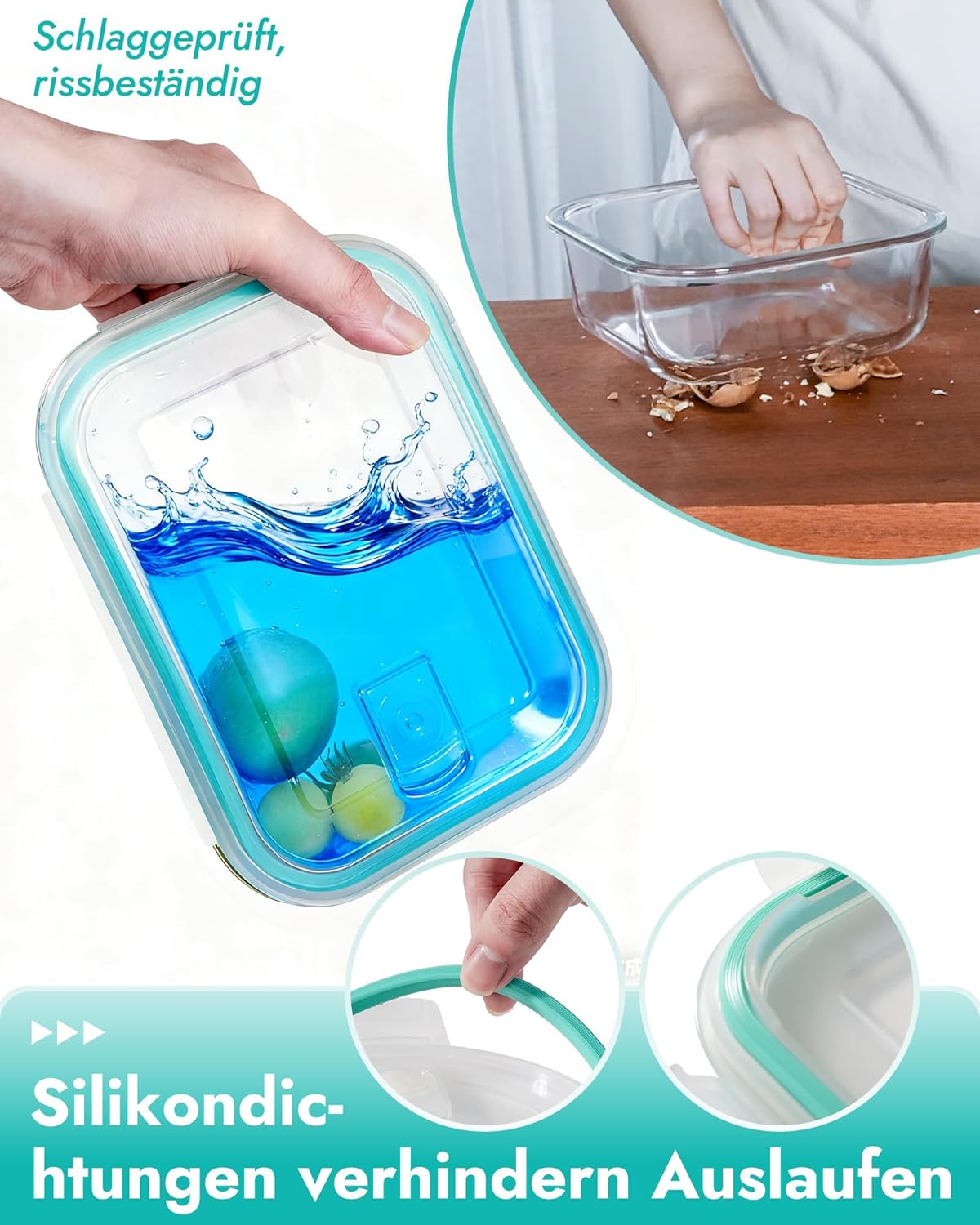 10-teiliges Glasbehälter-Set mit Deckel, Meal-Prep-Boxen aus Borosilikatglas, ofen- und mikrowellengeeignet (-20 °C bis 510 °C), luftdicht – Bild 3