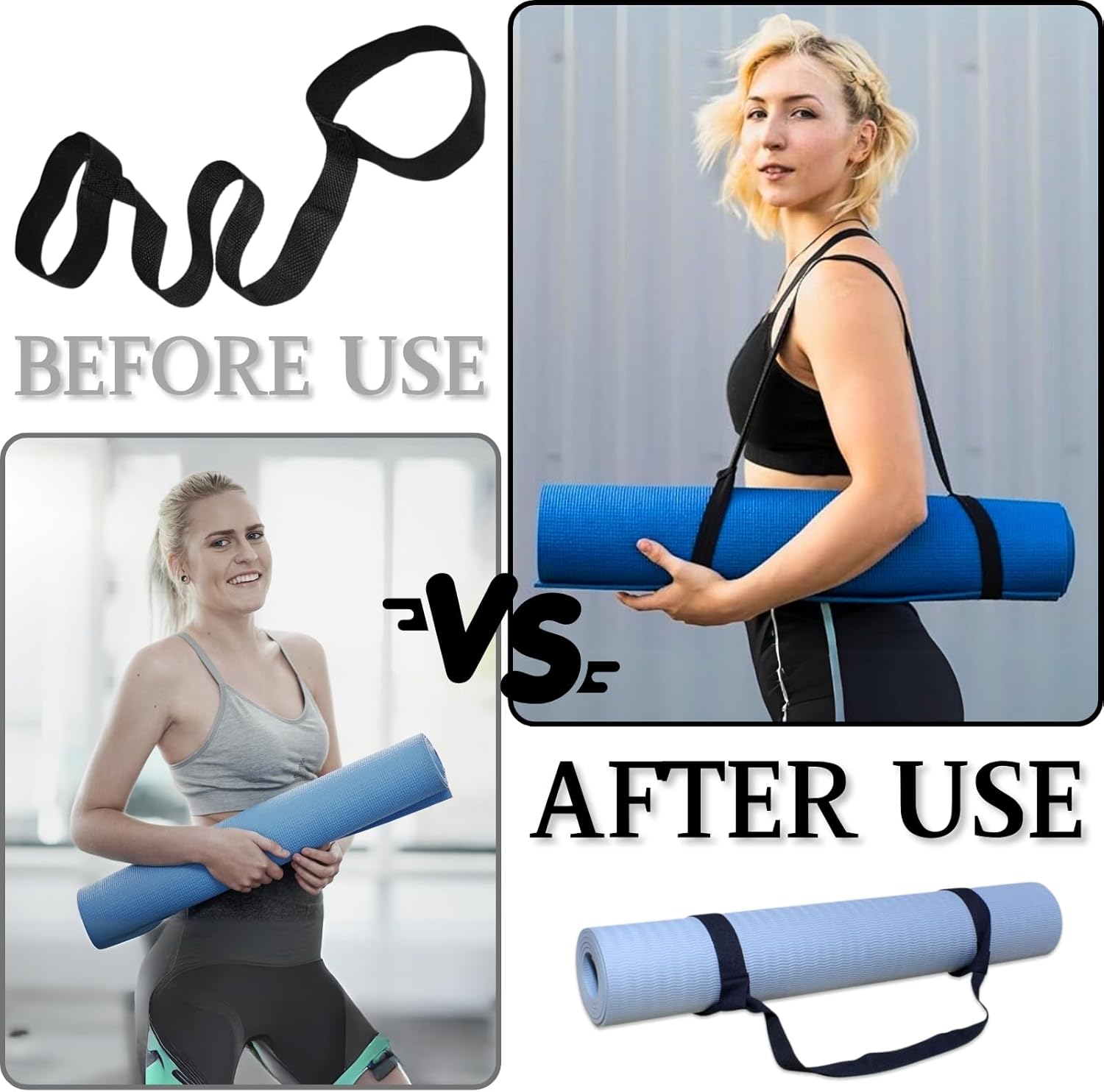 2 Stück schwarze Yogamatten-Tragegurte, verstellbare, langlebige Schlinge, geeignet für alle Mattengrößen, fester Yoga-Gurt für Pilates, Fitness und Outdoor-Aktivitäten – Bild 6