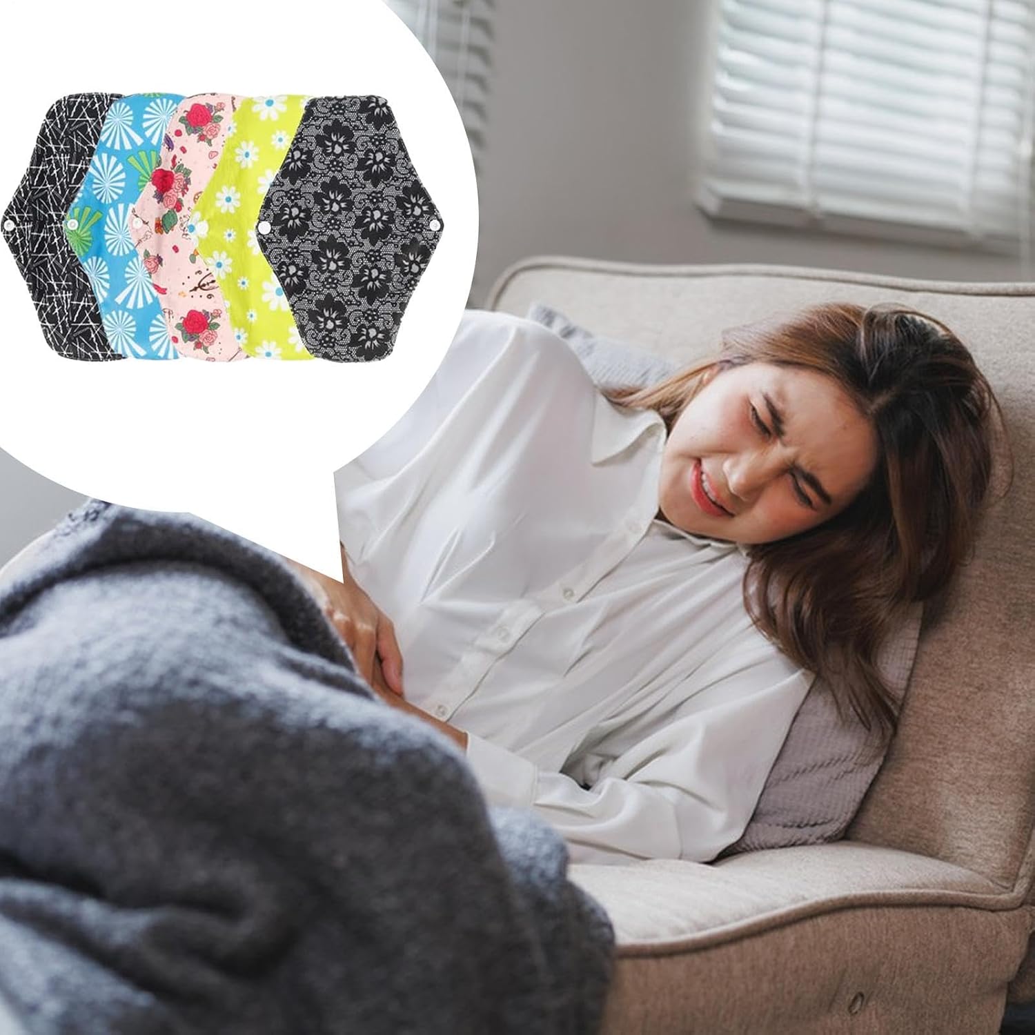Wiederverwendbare Einlagen für die Menstruation, auslaufsichere Baumwoll-Hygieneprodukte, 5-teilig, starke Stoffeinlagen, für Mutter, Frauen, nach der Geburt, Stillen, Arbeit, Reisen – Bild 3