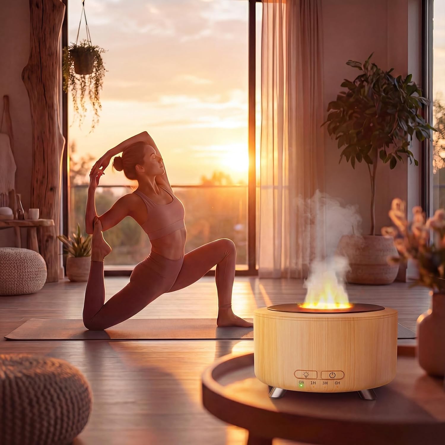 Aroma Diffuser für Ätherische Öle, 500ML Aromatherapie Öle Diffusor für Büro, Raum und Yoga, Ultraschall Diffusor mit Auto-Abschaltfunktion, 9-farbiges LED-Nachtlicht, helle Holzoptik – Bild 2