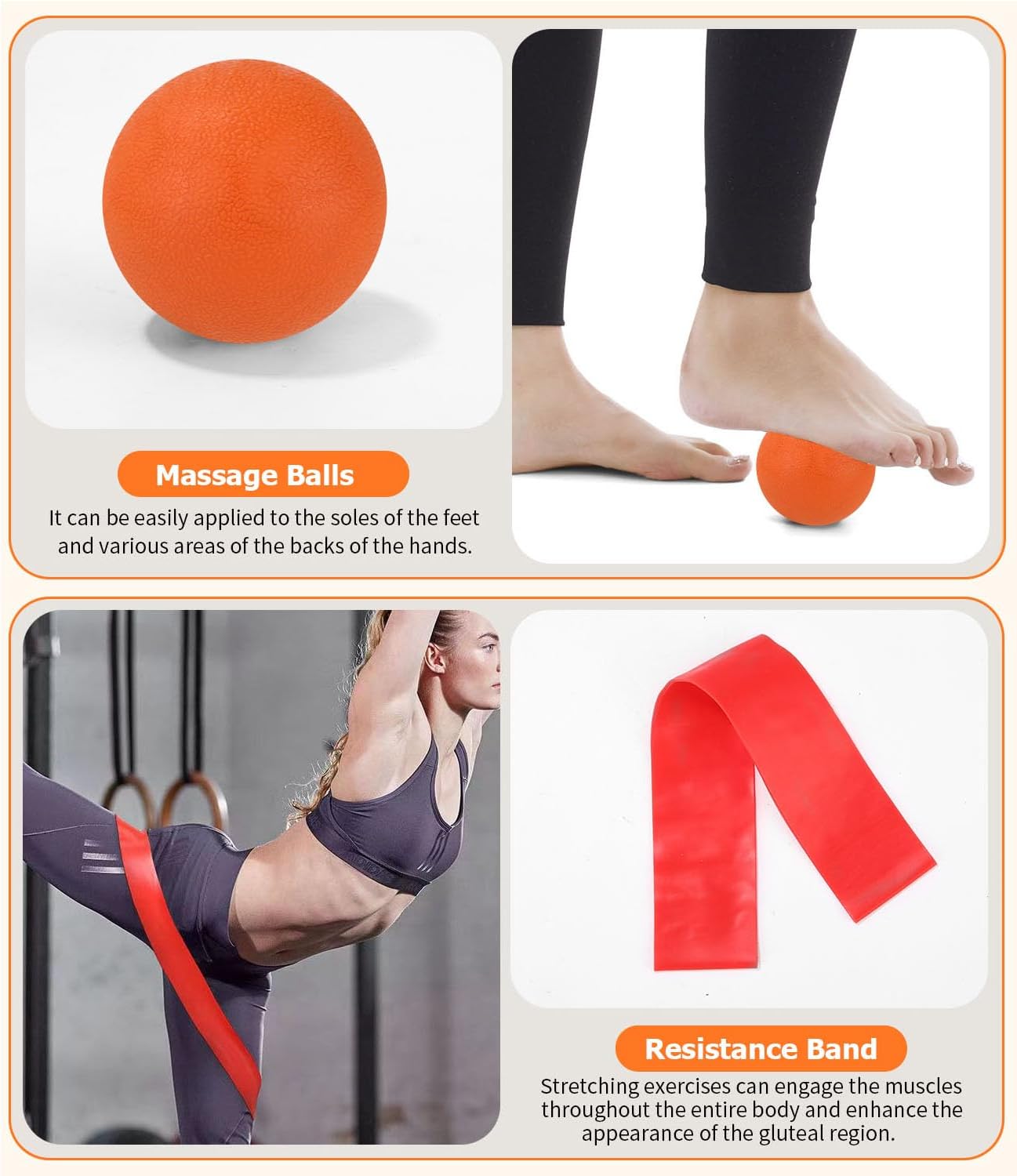 Farbiges 5-in-1-Massageset, hochdichte Faszienrolle Wirbelsäule, Massagerolle, Massageball, Spanner, Widerstandsband für Tiefenmuskelmassage, Fitnessübungen für den ganzen Körper, Pilates-Set – Bild 7