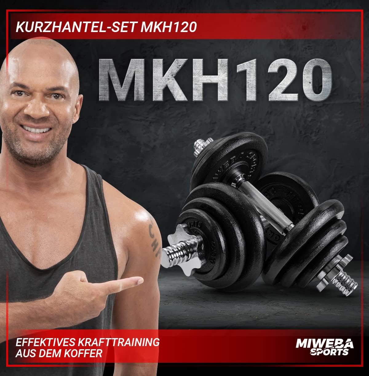 Miweba Sports MKH120 Hantelset | 20 kg – Profi-Hanteln mit Koffer – Damen und Herren – Hantel-Set – Hantelkoffer – Hanteln – Hantelscheiben aus Gusseisen – ergonomischer Griff – Einzelhanteln – Bild 2