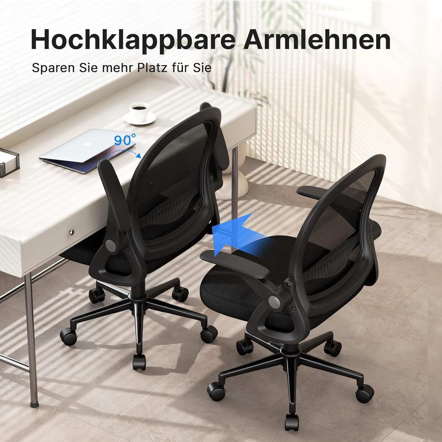 naspaluro Bürostuhl, ergonomischer Schreibtischstuhl mit atmungsaktiver Netzpolsterung, klappbare Armlehnen, höhenverstellbarer Computerstuhl, leichter Stuhl, 360°-Drehstuhl, schwarz – Bild 7