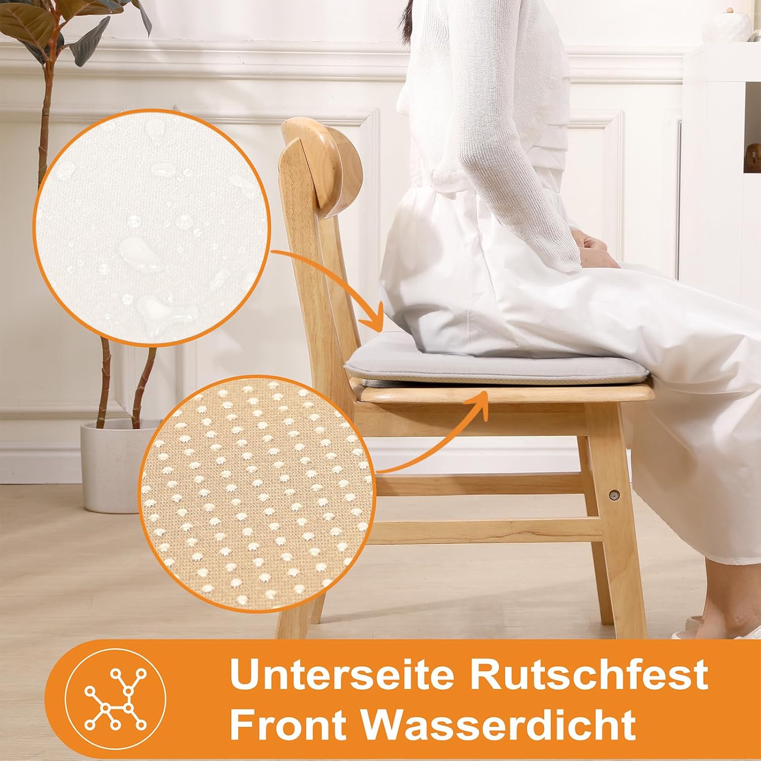 RACE LEAF 4er-Set, 40,5 x 40,3,5 cm, Memory-Schaum, langsamer Rückprall, Sitzkissen, Sitzkissen für den Innenbereich, wasserdichte Oberfläche und rutschfeste Unterseite, Schwarz (Ecru) – Bild 4