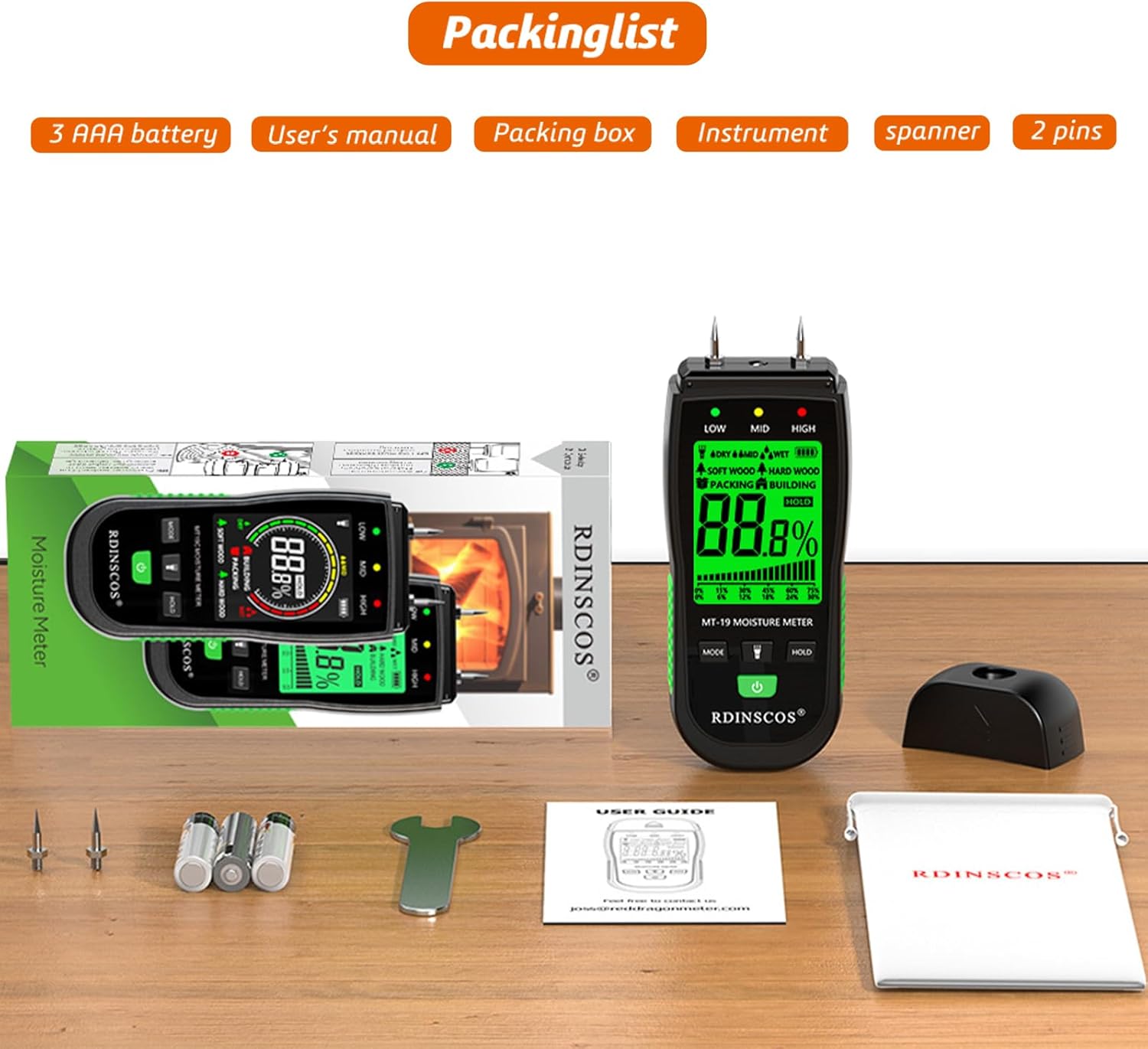 RDINSCOS Feuchtigkeitsmesser-Detektor mit LCD-Display Holzfeuchtemessgerät für Brennholz, Holz, Papier, Böden – Bild 9