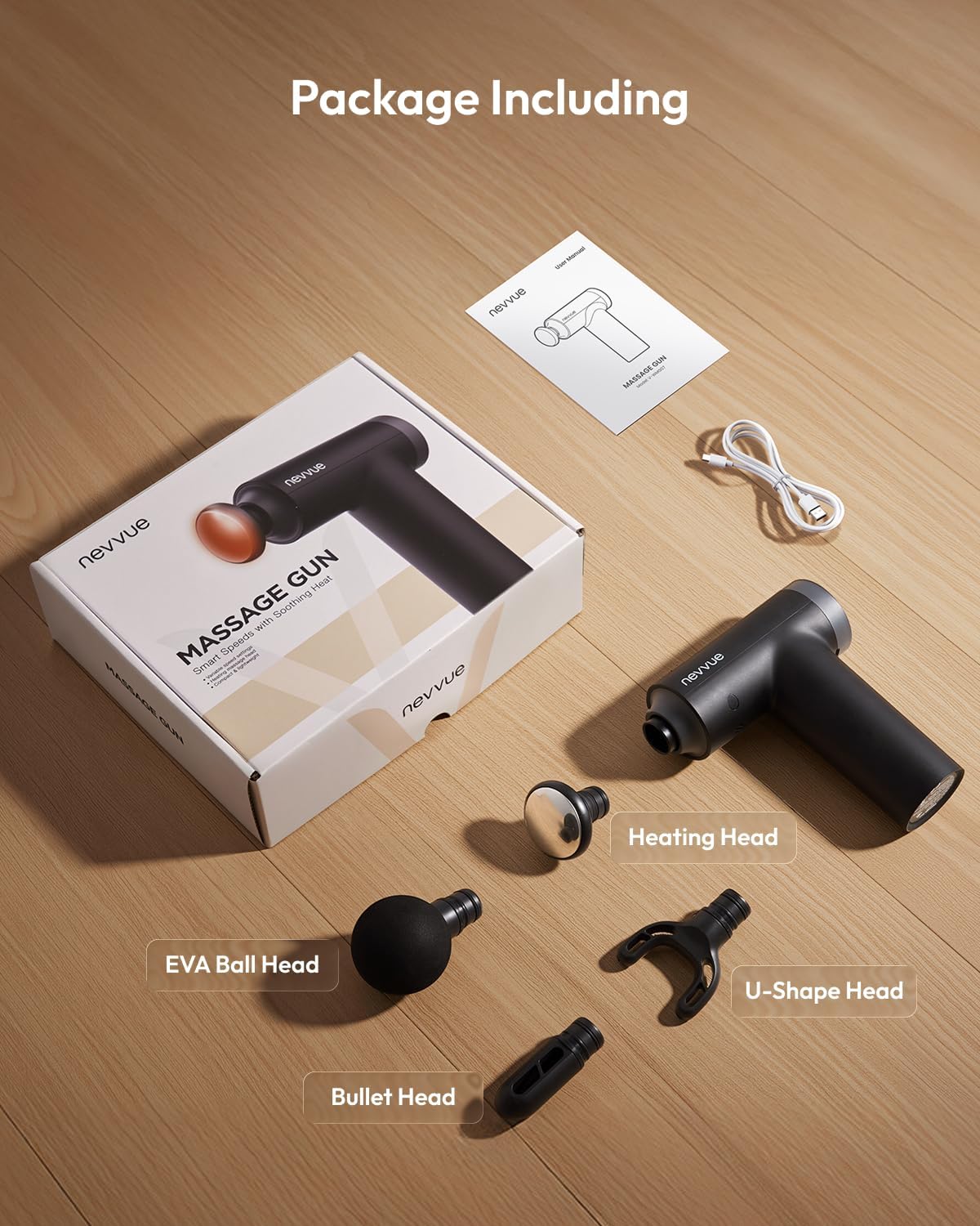 Massagepistole mit Wärmefunktion, Massagegerät mit 7 Massagestufen und 4 Massageköpfen, 3300 U/min elektrisches Handmassagegerät, Tiefenentspannung der Muskulatur, Geschenk für Männer und Frauen – Bild 6