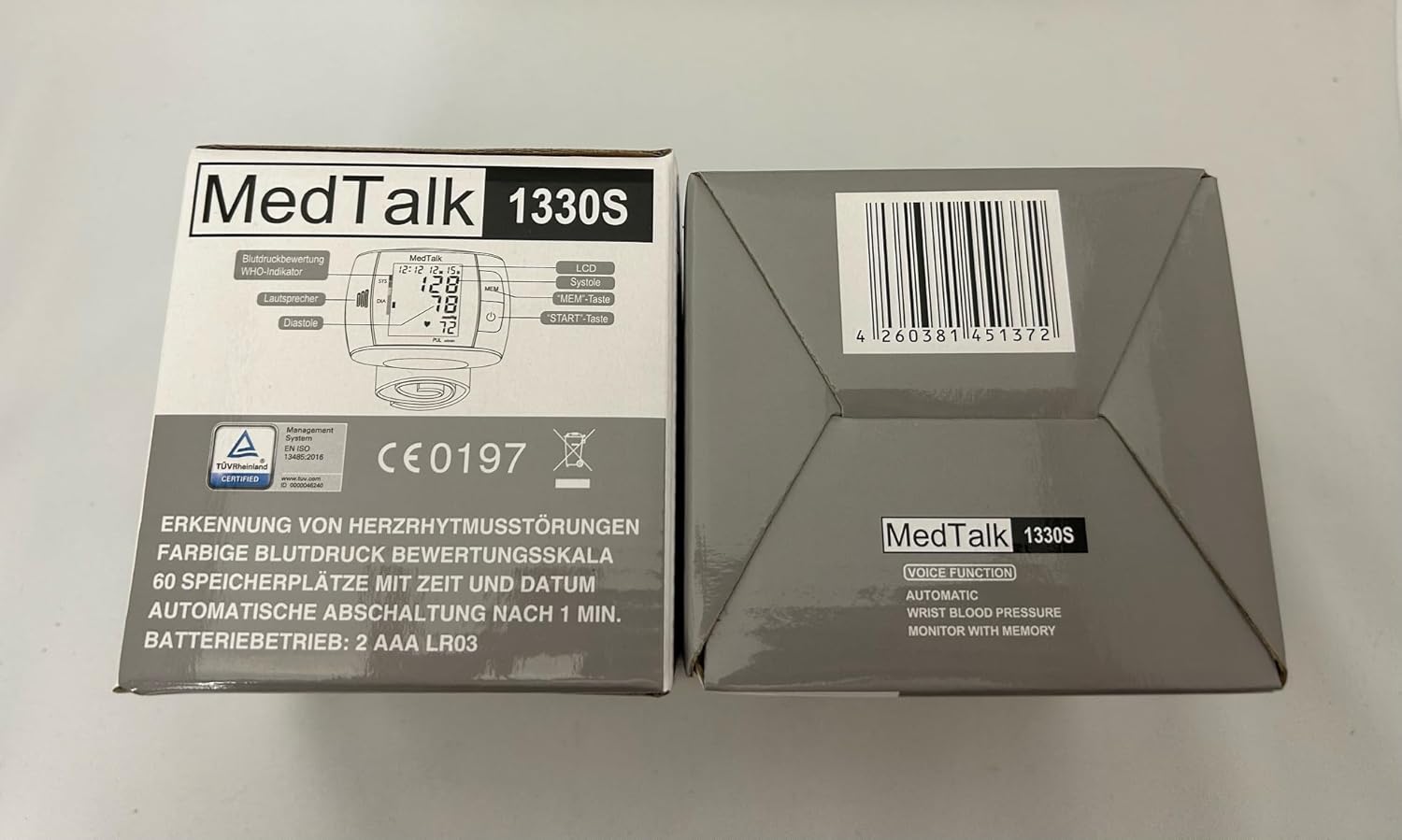 MedTalk Sprechendes Handgelenk-Blutdruckmessgerät, 1330s, vollautomatisches Blutdruckmessgerät, mit Warnfunktion bei Herzrhythmusstörungen – Bild 4