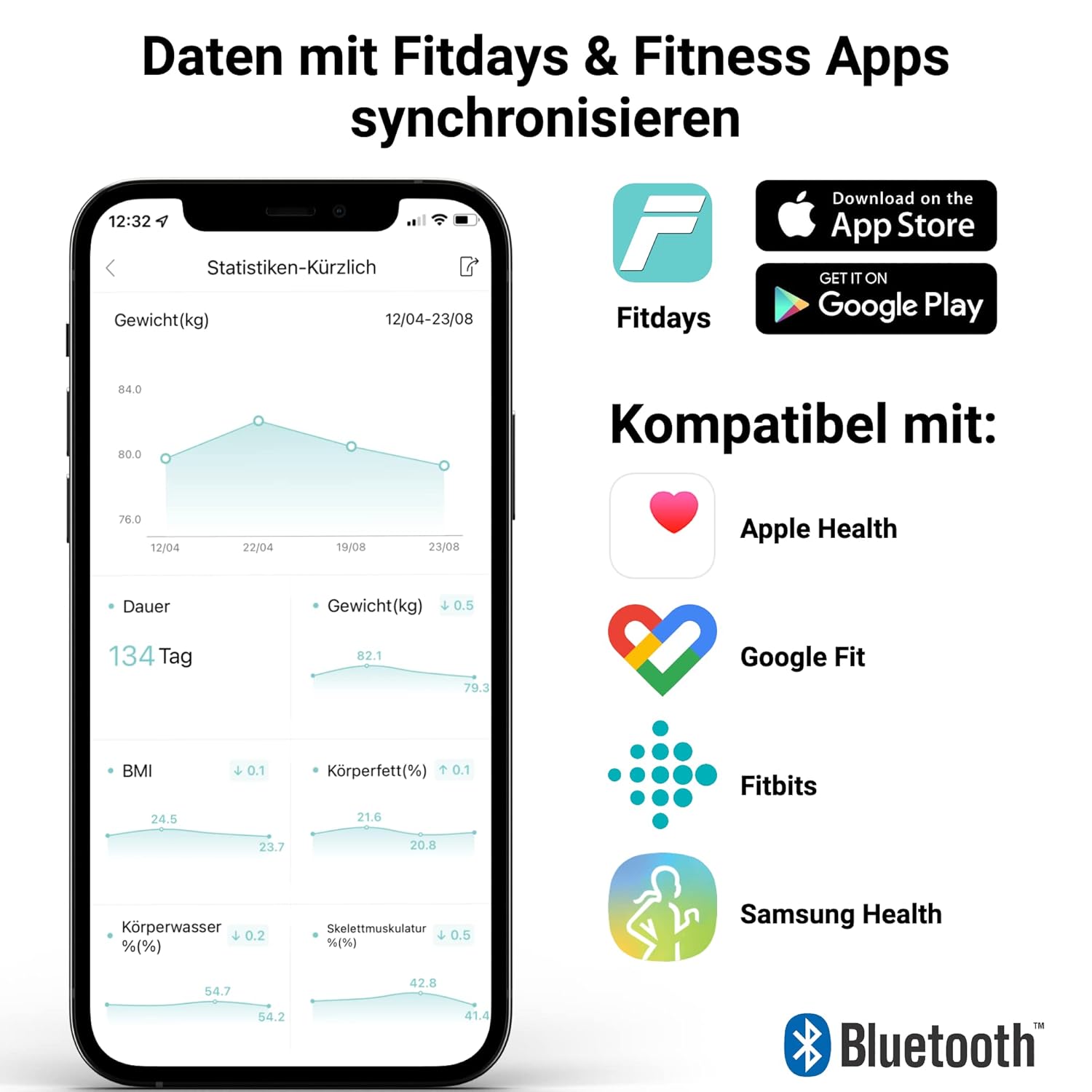 Fitleap Körperfettwaage mit Körperfettanalyse, digitale Bluetooth-Personenwaage mit App-Funktion, Waage mit Körperzusammensetzungsfunktion – Bild 5