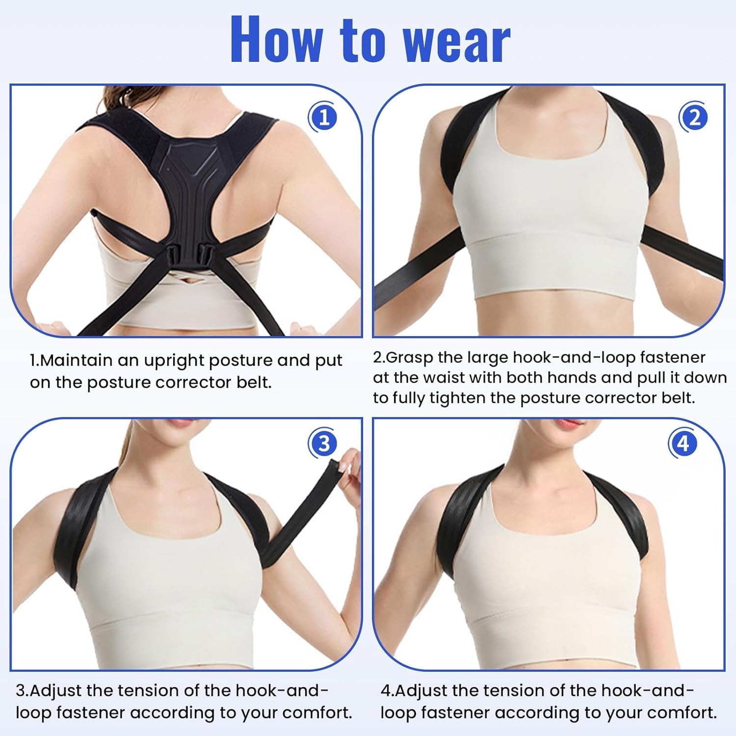 Rücken Geradehalter,Rückenstützgürtel,Haltungskorrektur Rücken Damen,Posture Corrector Men,Haltungstrainer,Unisex(80-95cm) – Bild 5