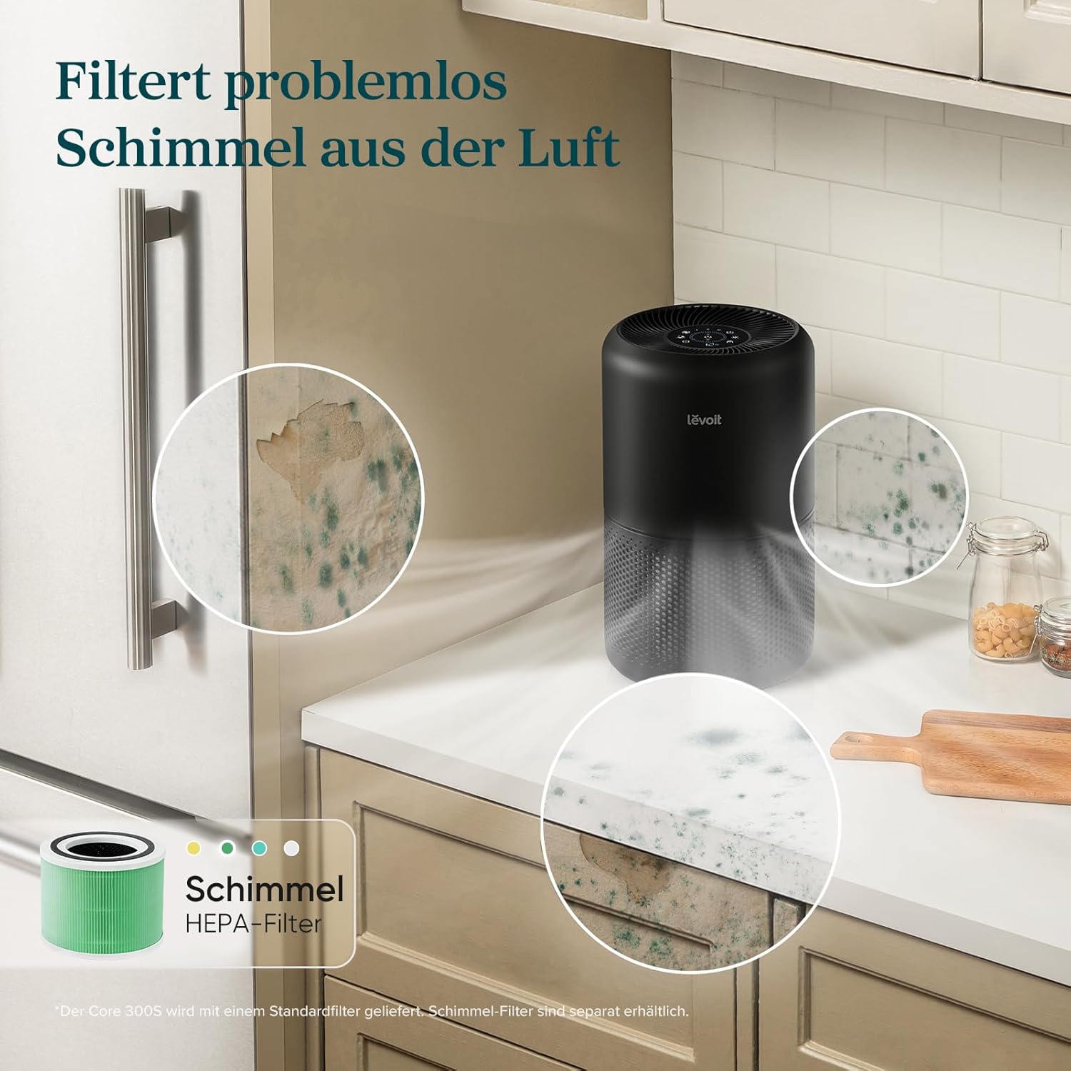 Levoit Luftreiniger mit HEPA-Luftfilter, CADR 258 m³/h für bis zu 54 ㎡ Raucherzimmer, 99,97 Prozent Schimmelstaub, Pollen, Tierhaare, Luftreiniger mit Luftqualitätsanzeige und Auto- und Schlafmodus, Schwarz – Bild 4