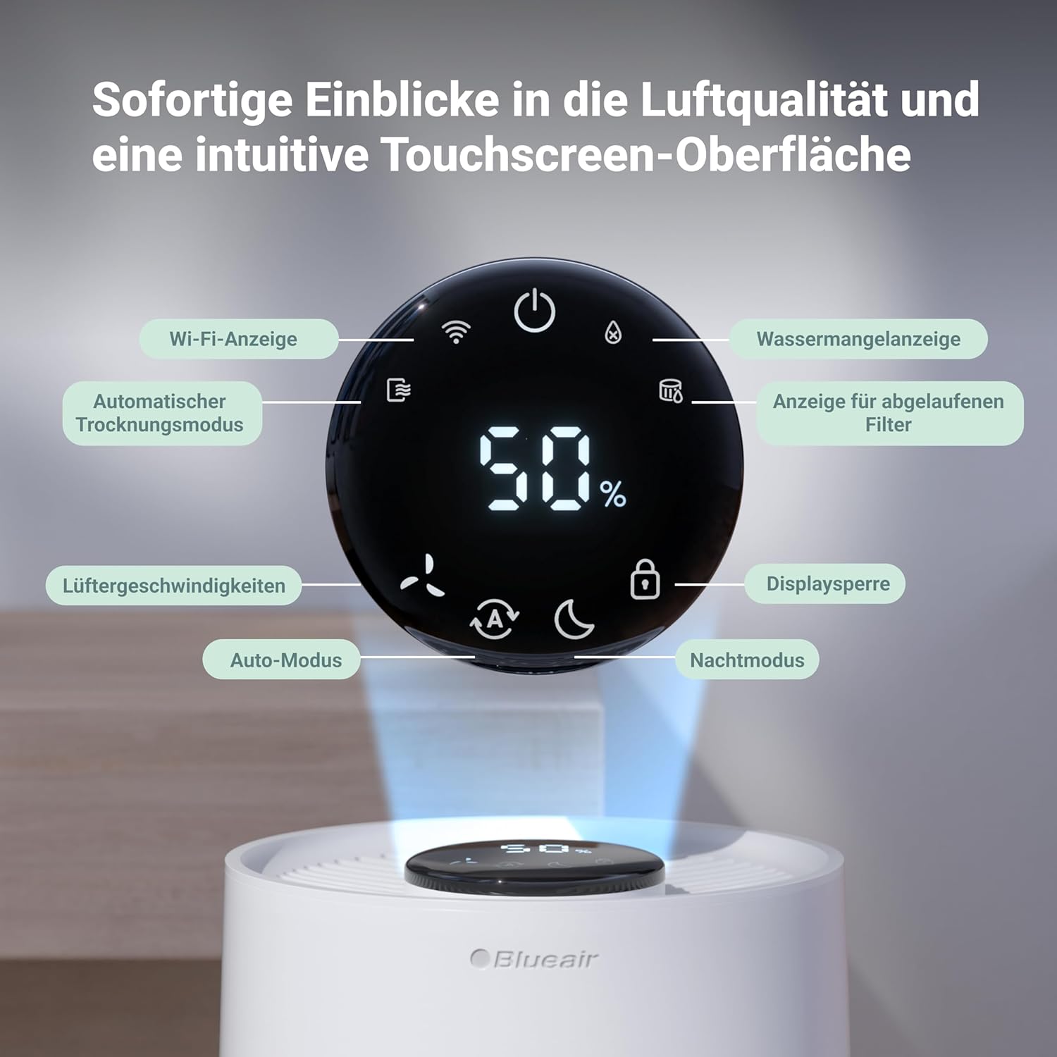 BLUEAIR Premium Smart Luftbefeuchter für Räume bis zu 46 m²: 3,5 l spülmaschinenfester Tank, besserer Schlaf dank Verdunstungstechnologie, Auto- und Nachtmodus – Bild 8