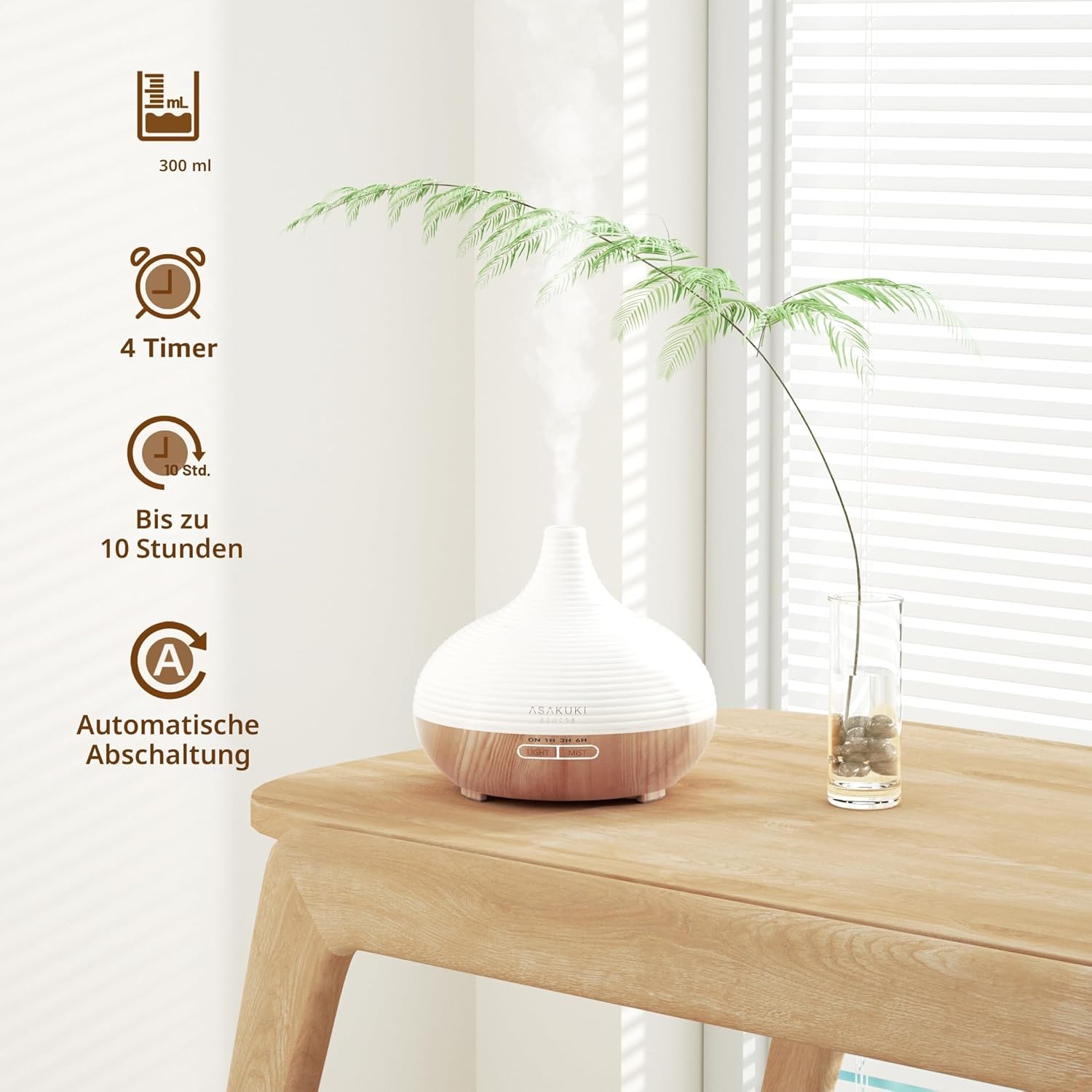 Asakuki Aromadiffusor für Duftöle, 300 ml Premium-Ultraschall-Luftbefeuchter für Aromatherapieöle mit 7-Farben-LED-Licht, BPA-frei für Schlafzimmer, Büro, Spa – Bild 6