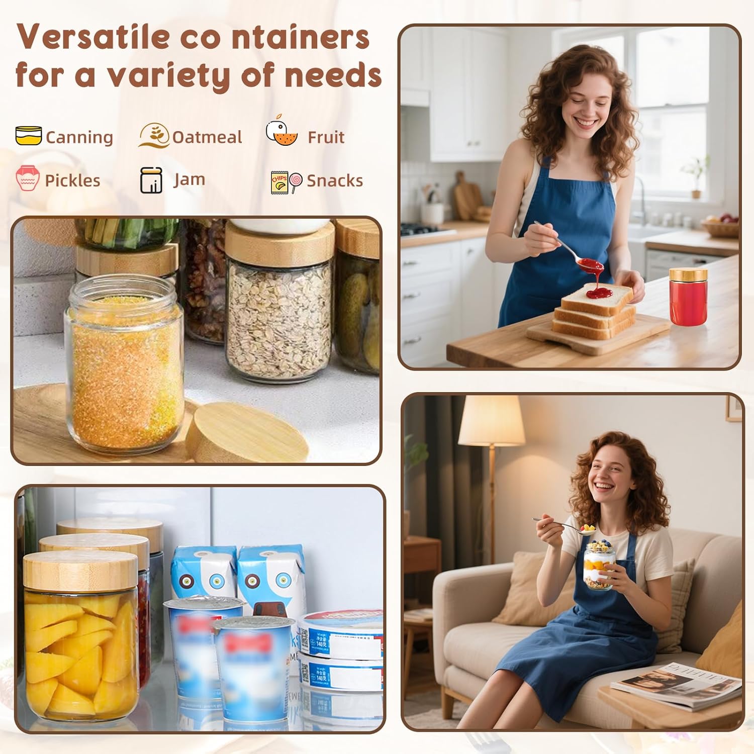 Zikenis 4 Stück Overnight Oats Gläser, 500 ml, Einmachgläser mit Schraubdeckel für selbstgemachte Marmelade, Chutney, Joghurt, Pudding, Einlagen, Babynahrung – Bild 3