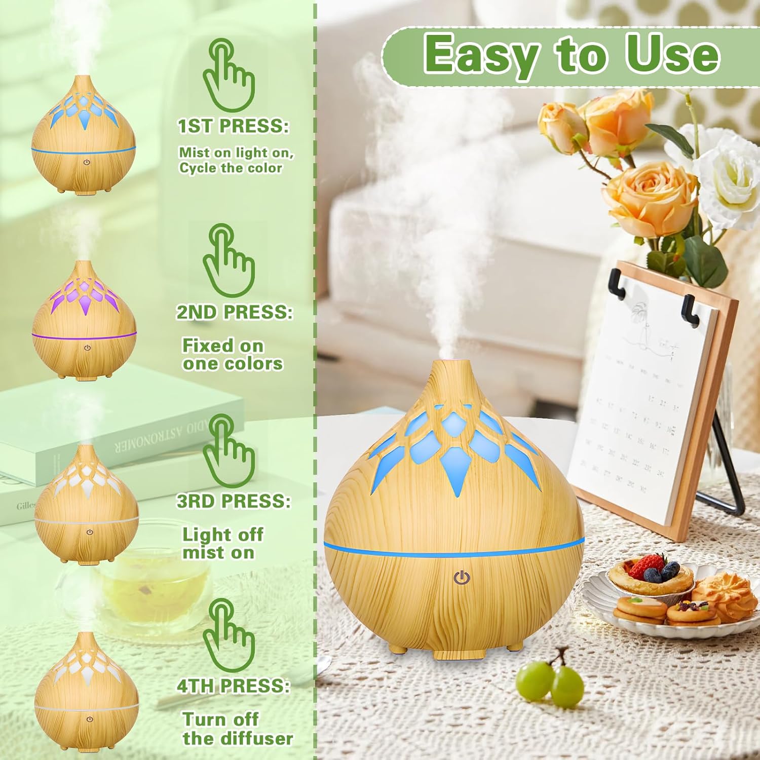 Aroma-Diffusor, 160 ml, Ultraschall-Luftbefeuchter, Aromatherapie-Öl-Diffusor, mit 7 farbigen LED-Lichtern, automatische Abschaltung, für Zuhause, Schlafzimmer, Yoga, Büro, Spa – Bild 7