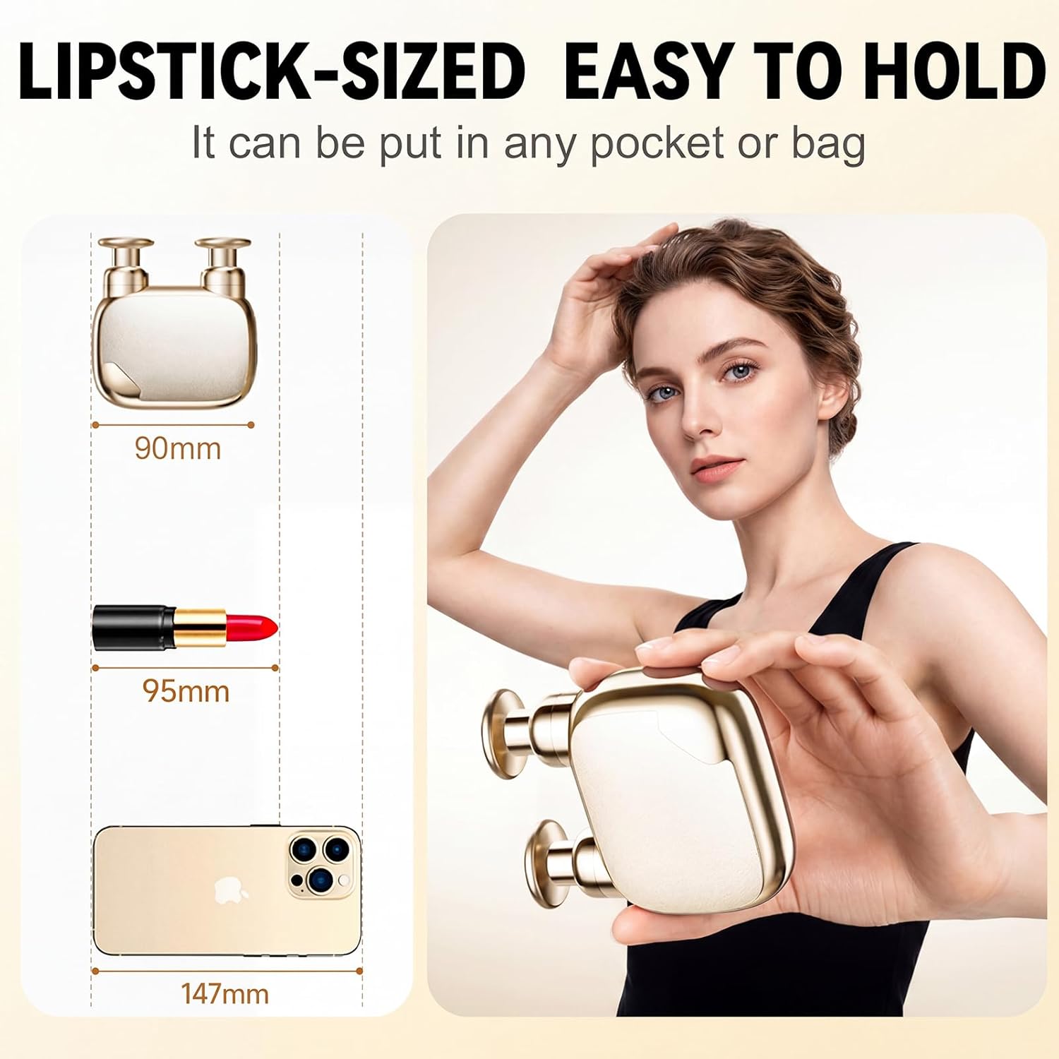 ZONSUSE Mini tragbare Massagepistole, kompakte Muskelmassagepistole, Reisemassagepistole, für Sport, Zuhause, Büro, Ausflüge, sofortige Linderung von Muskelermüdung, Geschenk für Männer und Frauen (Gold) – Bild 2