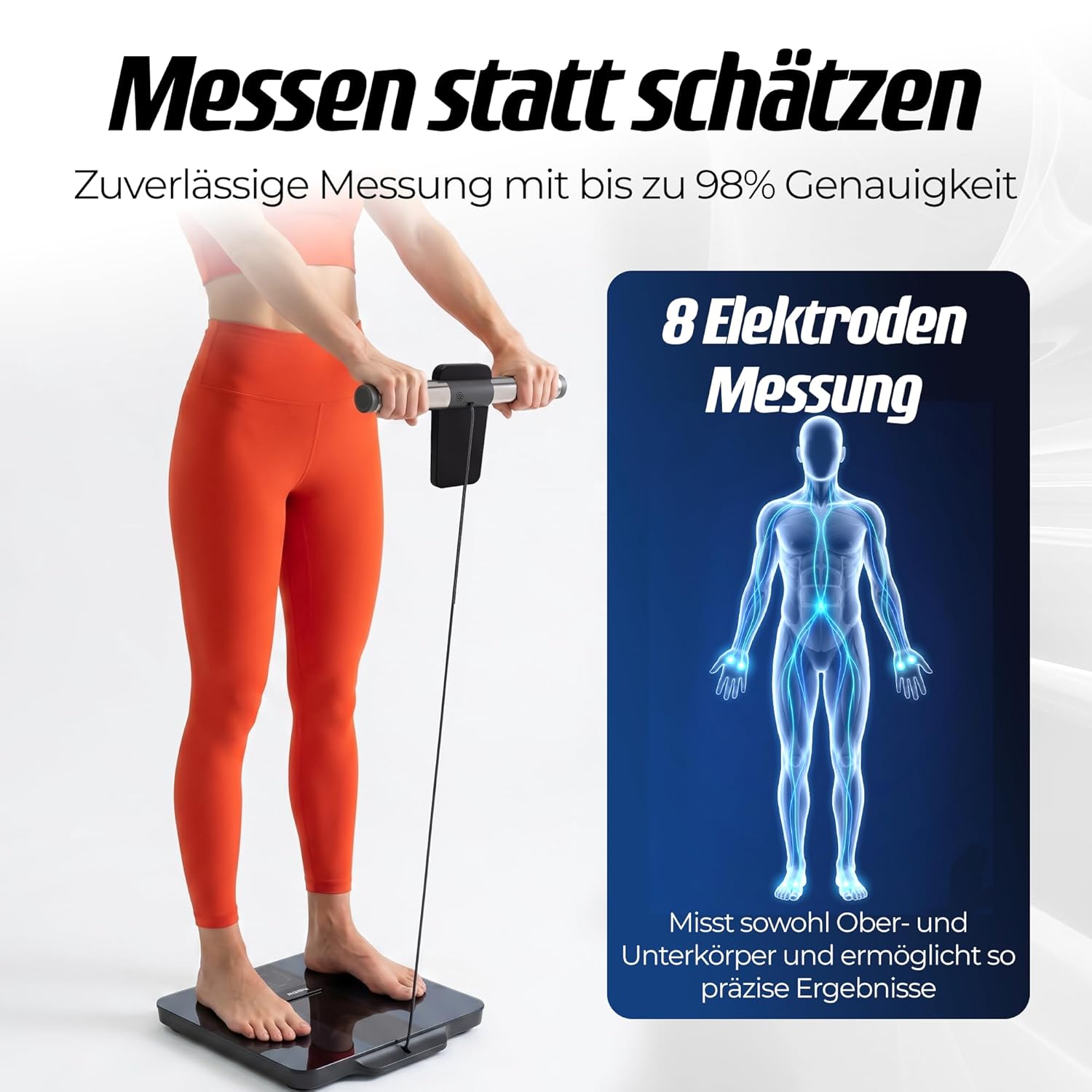 Fitleap Körperfettwaage mit Griff & App, 8 Elektroden, 21 Messungen, Bluetooth-Personenwaage, Körperanalysewaage, BMI Muskelmasse, Körperfett, bis 180 kg, 24 Benutzerprofile – Bild 4