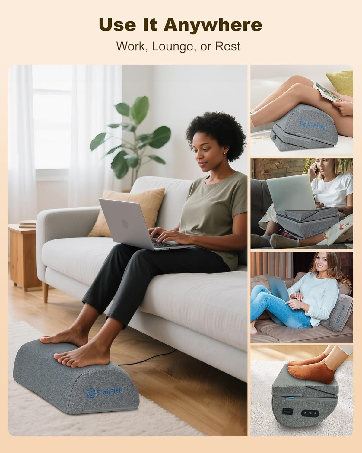 COMFIER Fußstützen-Schreibtisch mit Heizung und Vibration, verstellbarer Fußwärmer in 3 Höhen, ergonomische Wärme- und Massagefunktion für Büro, Gaming-Stuhl und Heimbüro – Bild 9