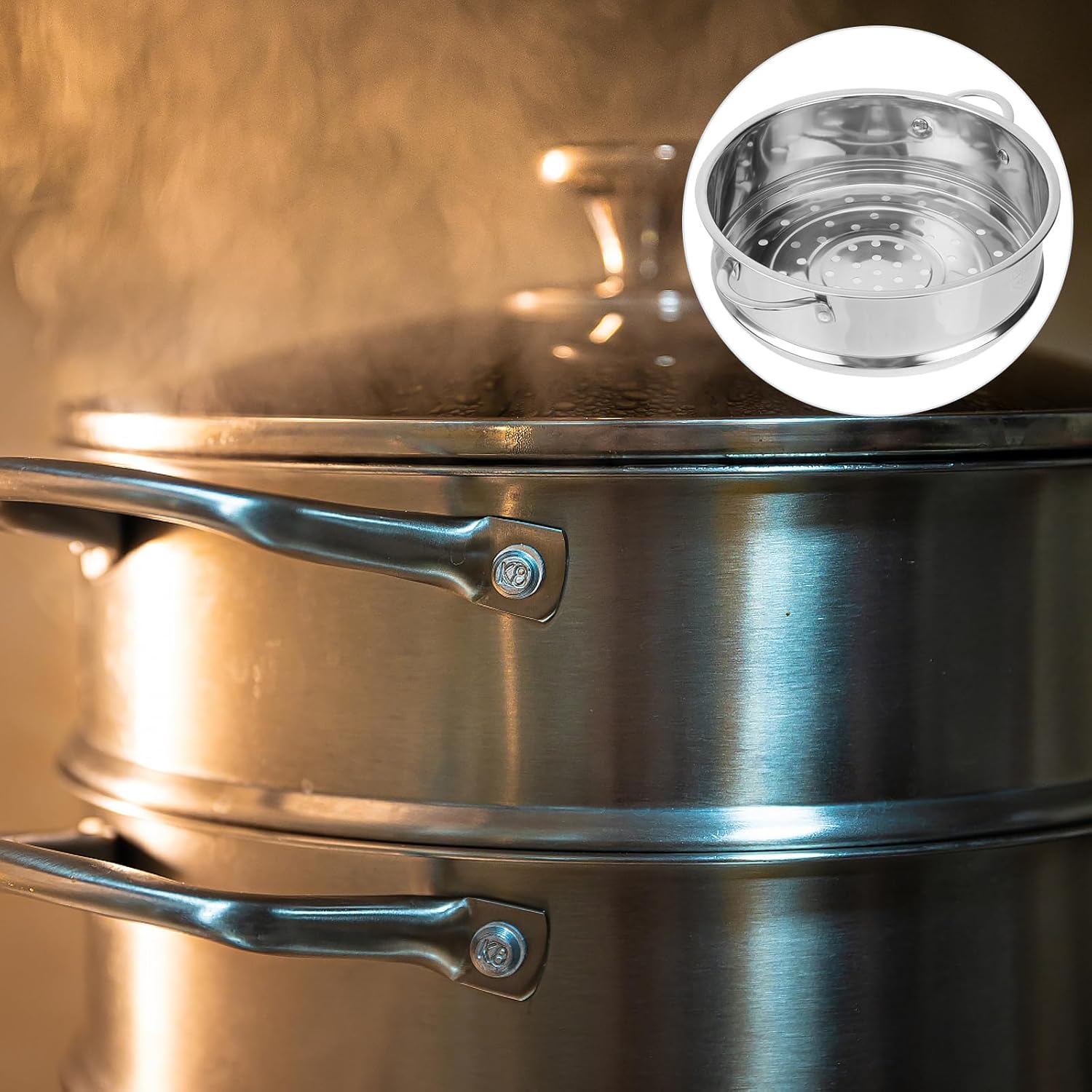 Operitacx Dampfgareinsatz aus Edelstahl 16 cm mit Doppelgriff – kompakter Dampfgarkorb für Gemüse, Fisch und Brötchen – praktischer Dampfgarer für Küche und Haushalt – Bild 9