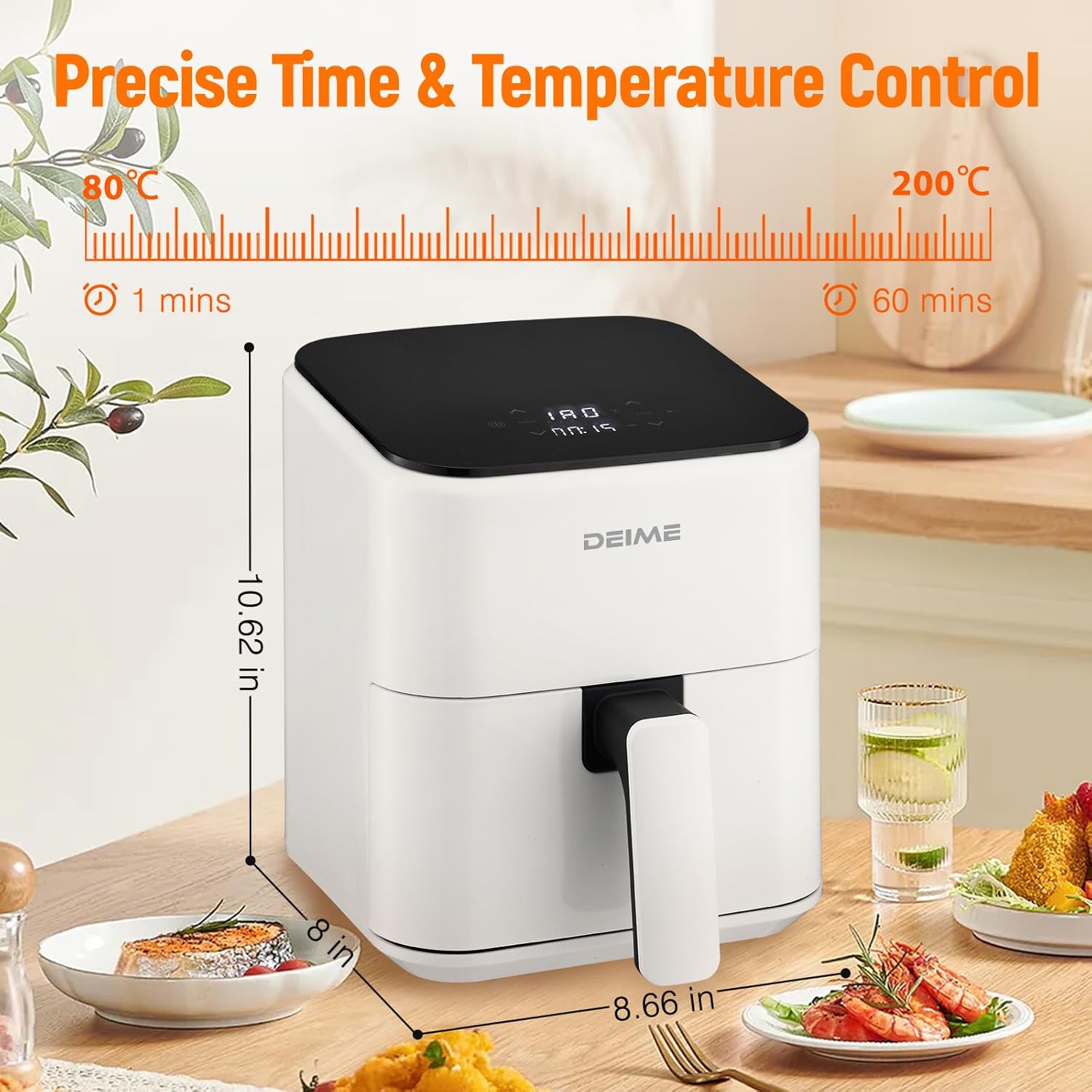 DEIME Heißluftfritteuse, 2,5 l, klein, digital, Airfryer, platzsparend, kompakt zum Backen, Aufwärmen, Braten für schnelle und einfache Mahlzeiten, Mini, kompakt und leise, antihaftbeschichtet – Bild 3
